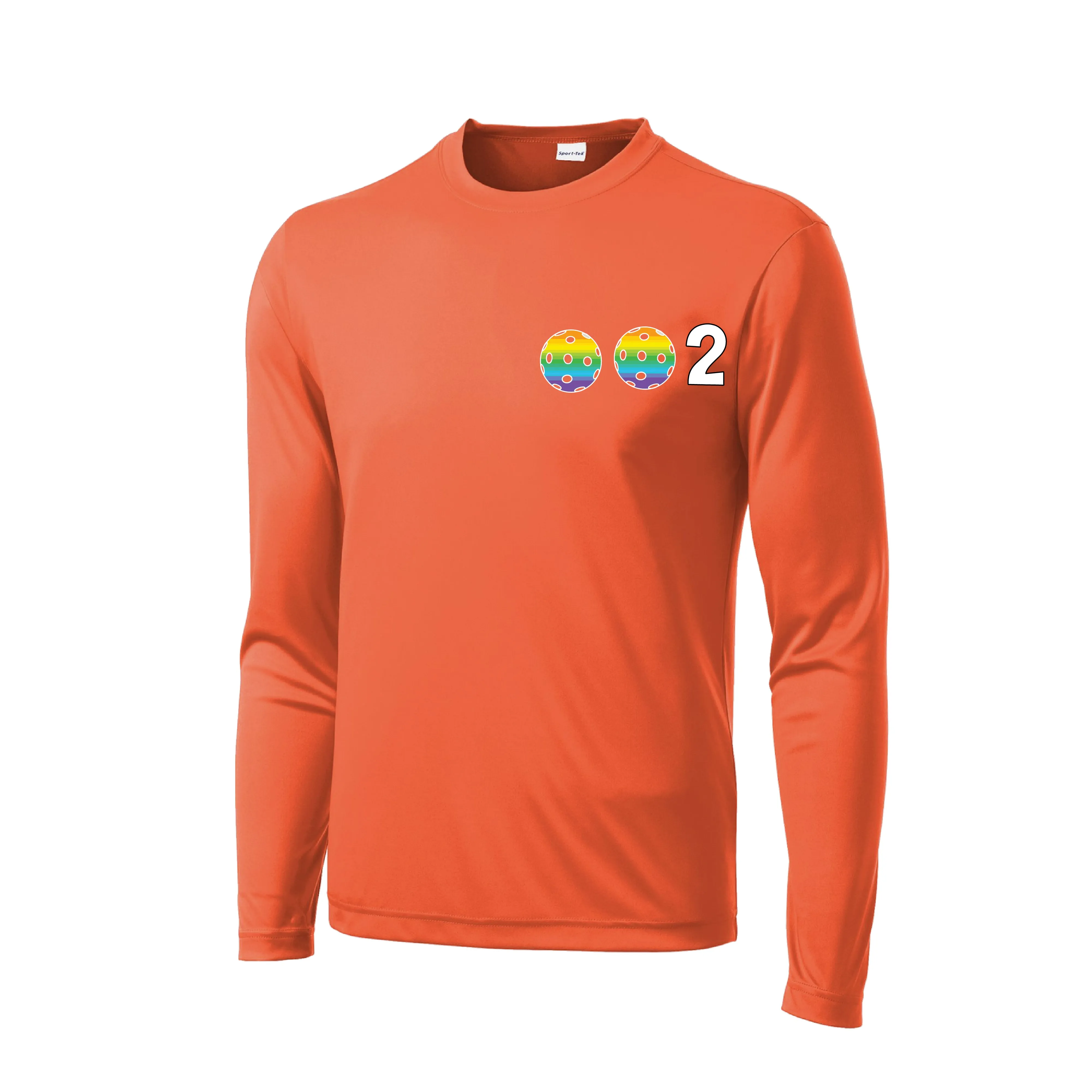 002 With Pickleballs (Cyan Purple Rainbow) Customizable | Men's Long Sleeve Athletic Shirt | 100% Polyester