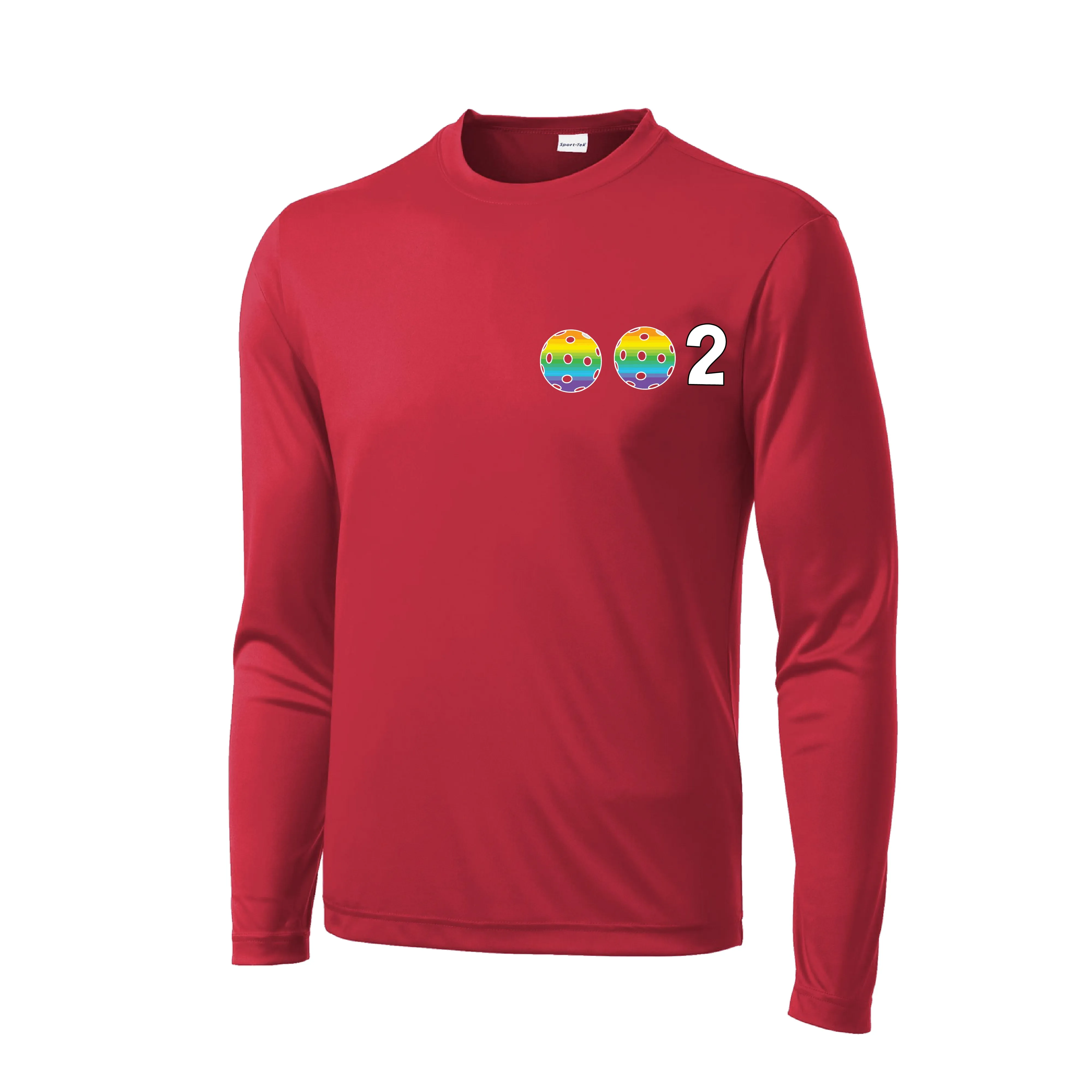 002 With Pickleballs (Cyan Purple Rainbow) Customizable | Men's Long Sleeve Athletic Shirt | 100% Polyester