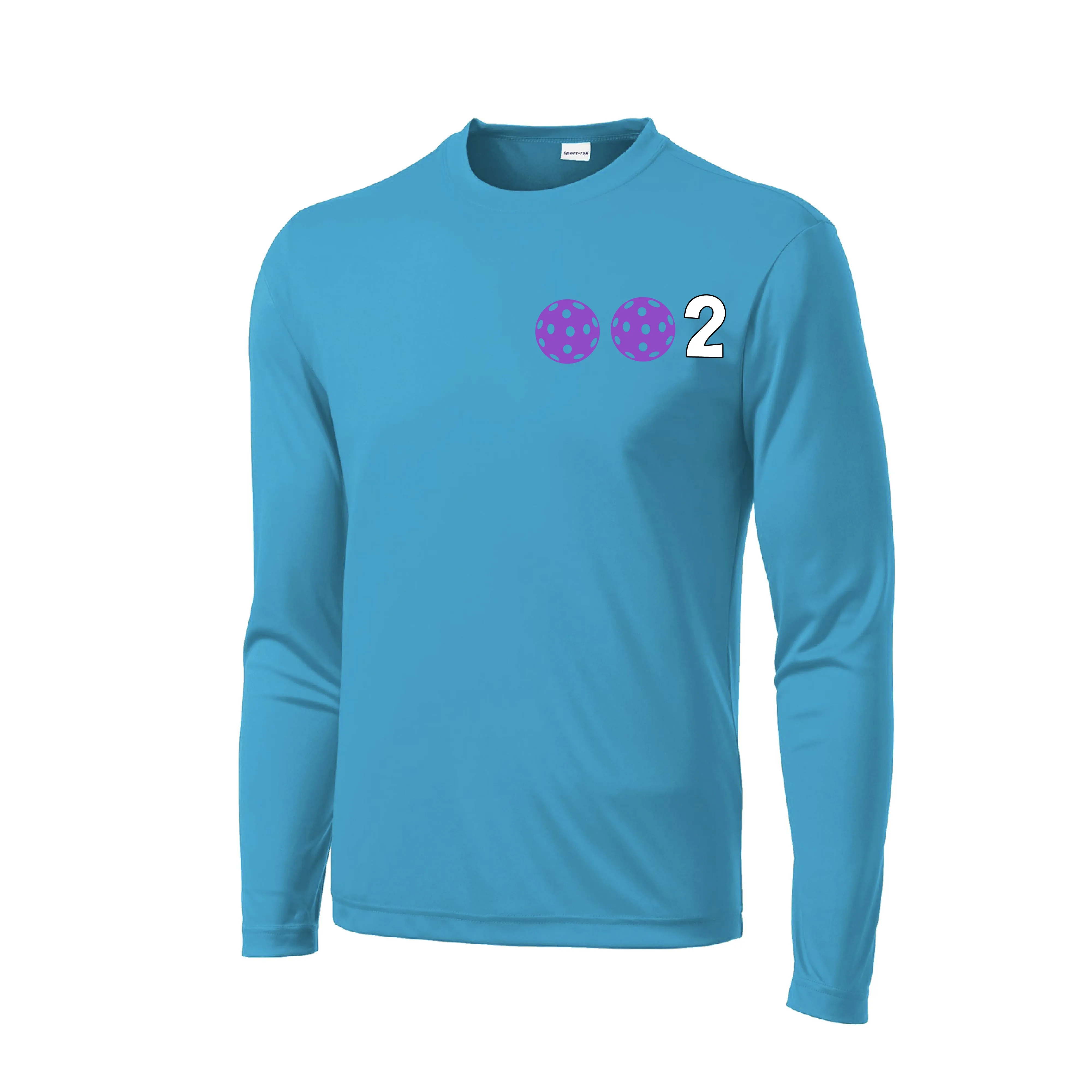 002 With Pickleballs (Cyan Purple Rainbow) Customizable | Men's Long Sleeve Athletic Shirt | 100% Polyester