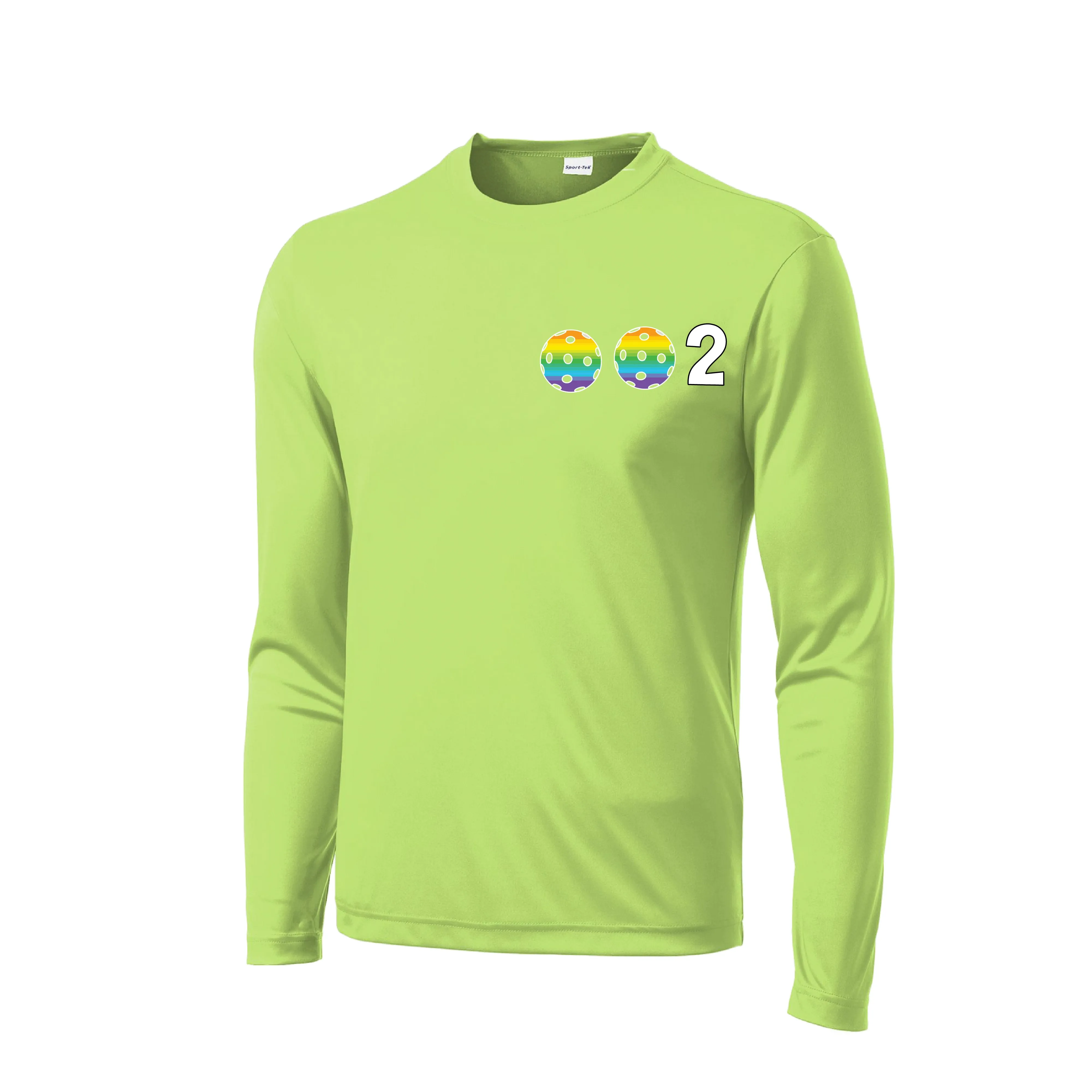 002 With Pickleballs (Cyan Purple Rainbow) Customizable | Men's Long Sleeve Athletic Shirt | 100% Polyester