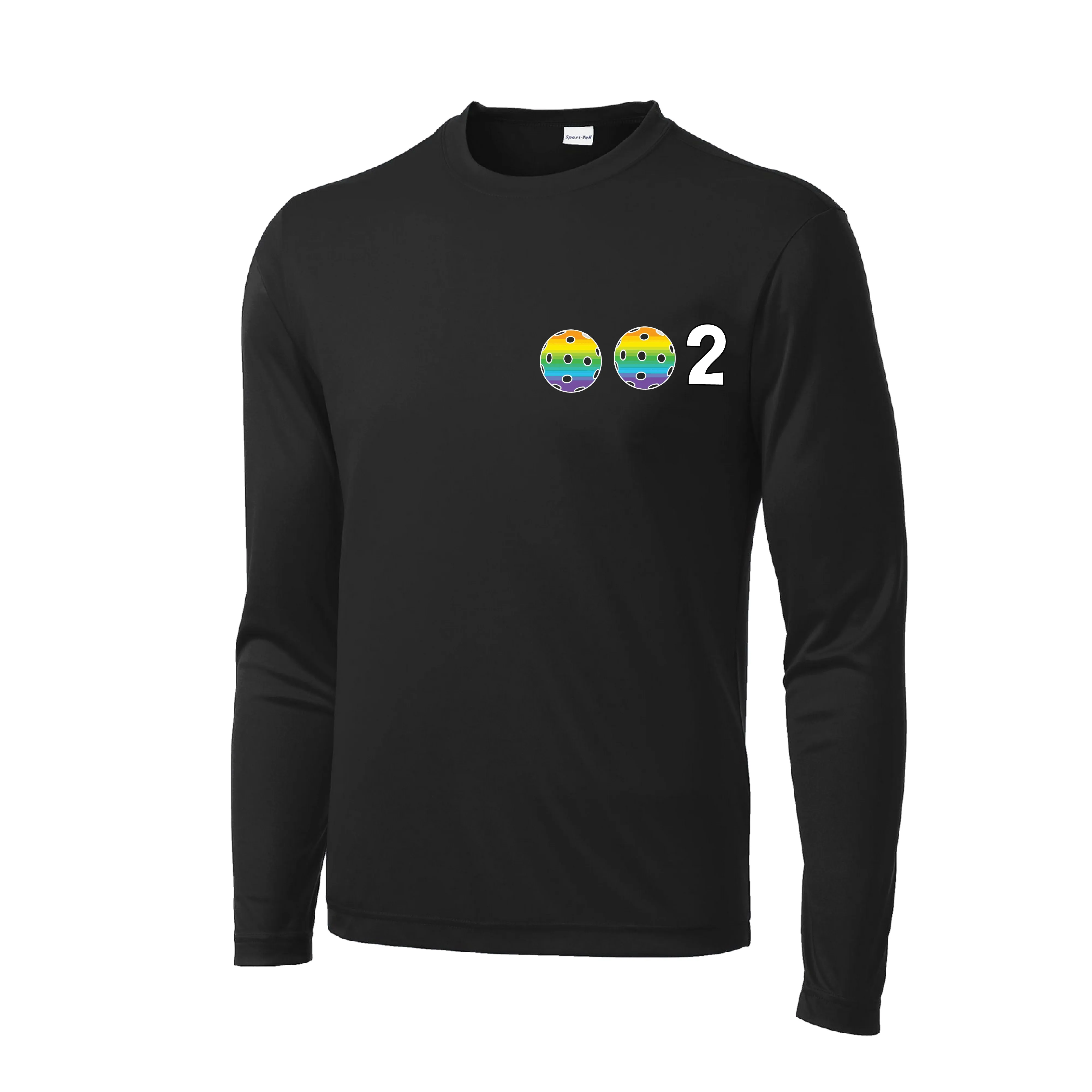 002 With Pickleballs (Cyan Purple Rainbow) Customizable | Men's Long Sleeve Athletic Shirt | 100% Polyester