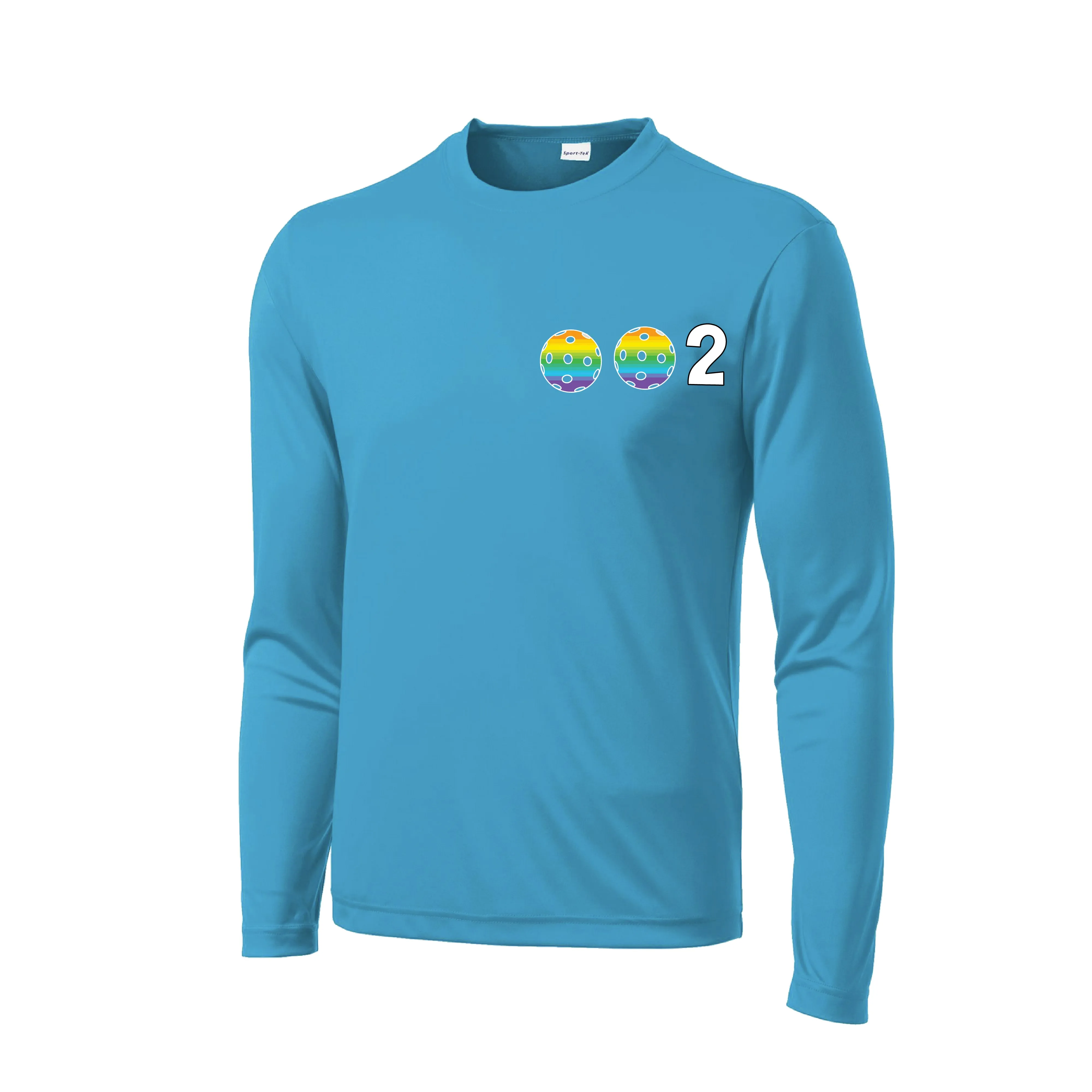 002 With Pickleballs (Cyan Purple Rainbow) Customizable | Men's Long Sleeve Athletic Shirt | 100% Polyester