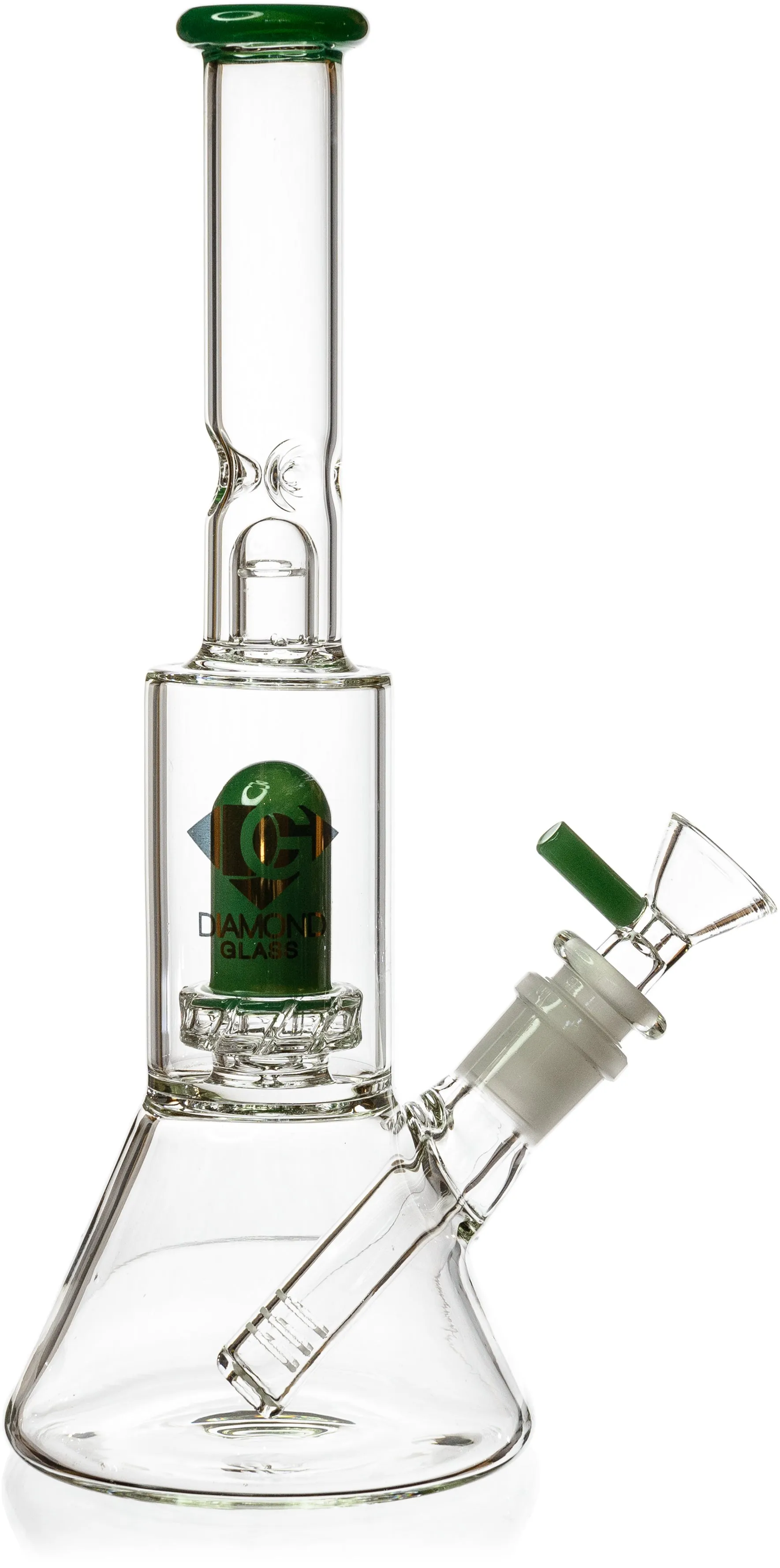 10 Skinny Neck Beaker Bong w/ showerhead UFO perc   splashguard, by Diamond Glass