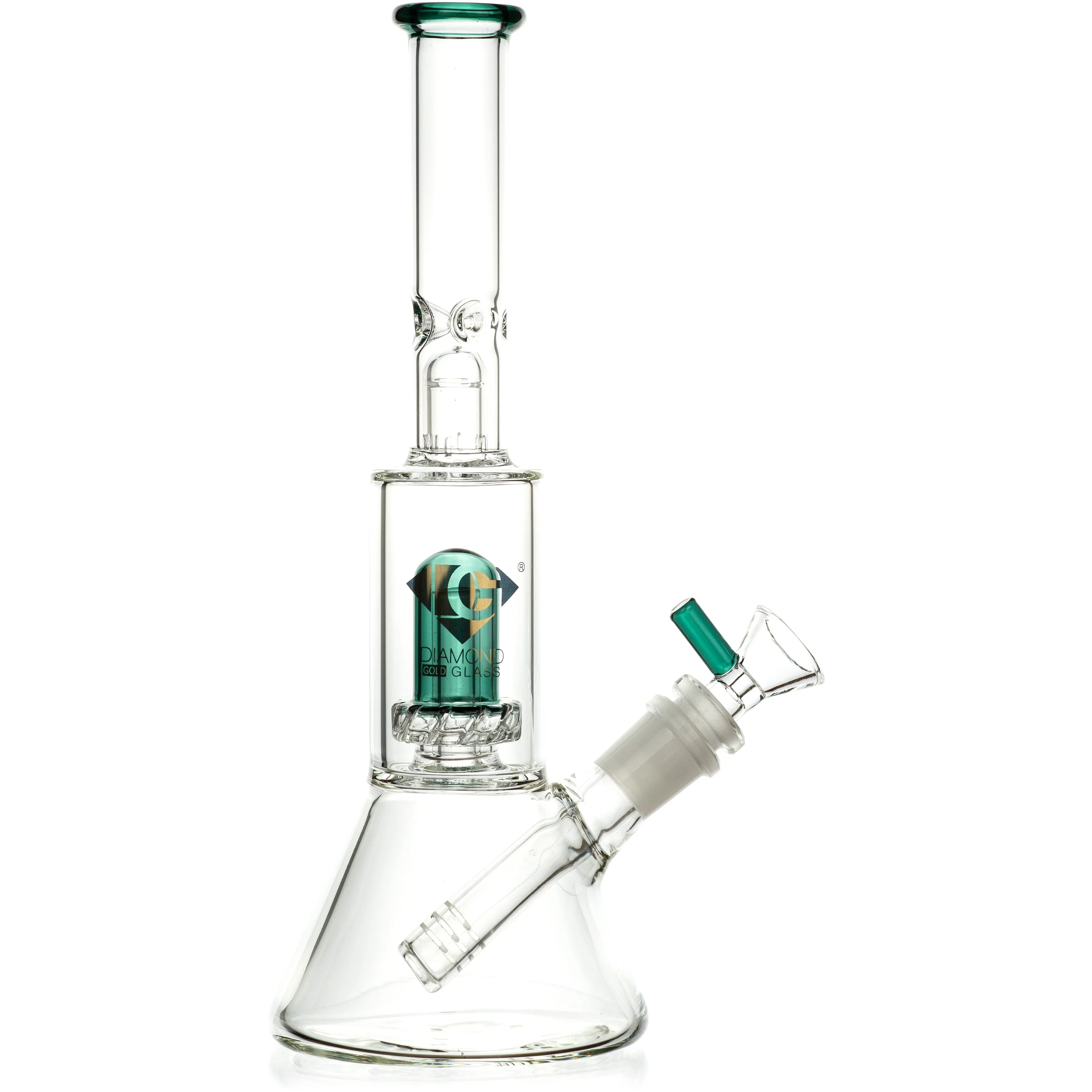 10 Skinny Neck Beaker Bong w/ showerhead UFO perc   splashguard, by Diamond Glass