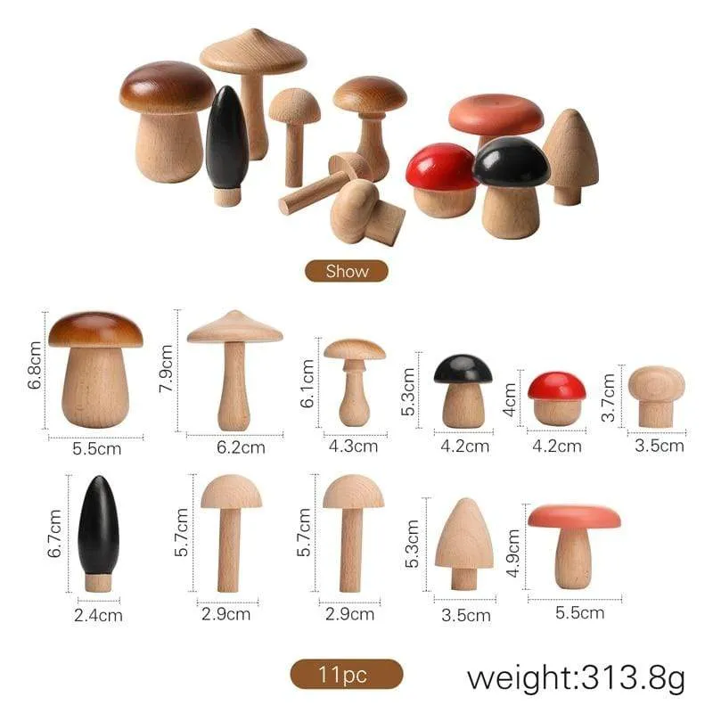 11Pcs Woode Mushroom Blocks for Children Montessori Educational Wooden Toys Safety Kitchen Utensils Toys Baby Grasp Matching Toy