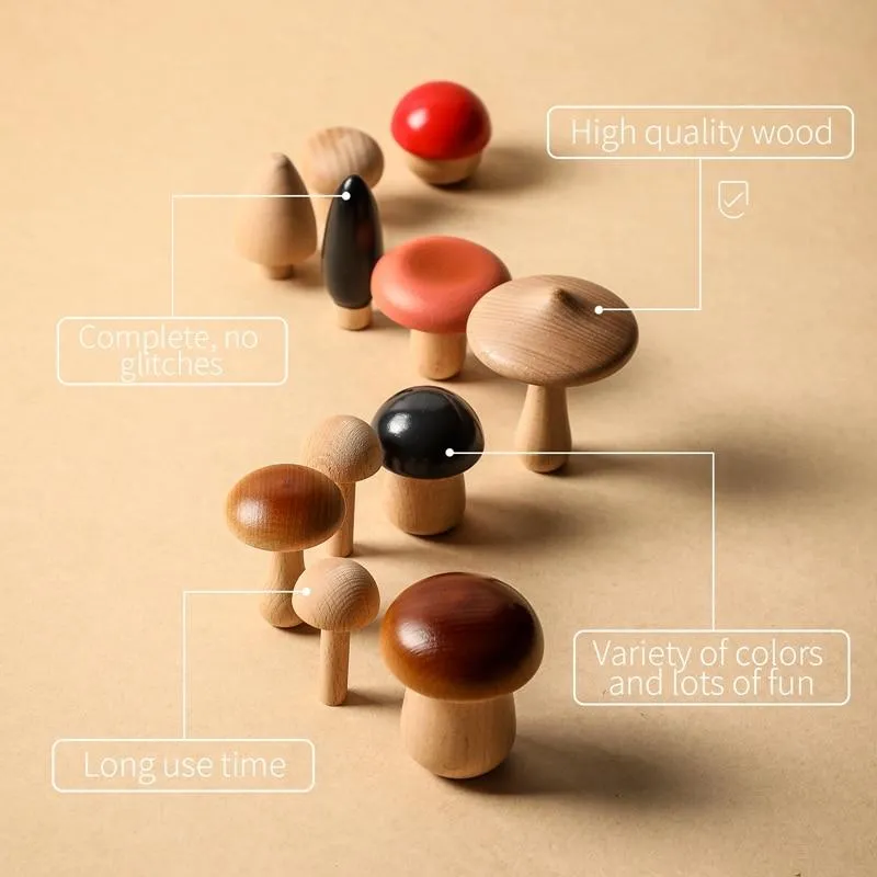 11Pcs Woode Mushroom Blocks for Children Montessori Educational Wooden Toys Safety Kitchen Utensils Toys Baby Grasp Matching Toy