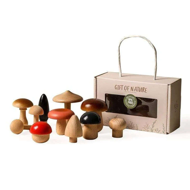 11Pcs Woode Mushroom Blocks for Children Montessori Educational Wooden Toys Safety Kitchen Utensils Toys Baby Grasp Matching Toy