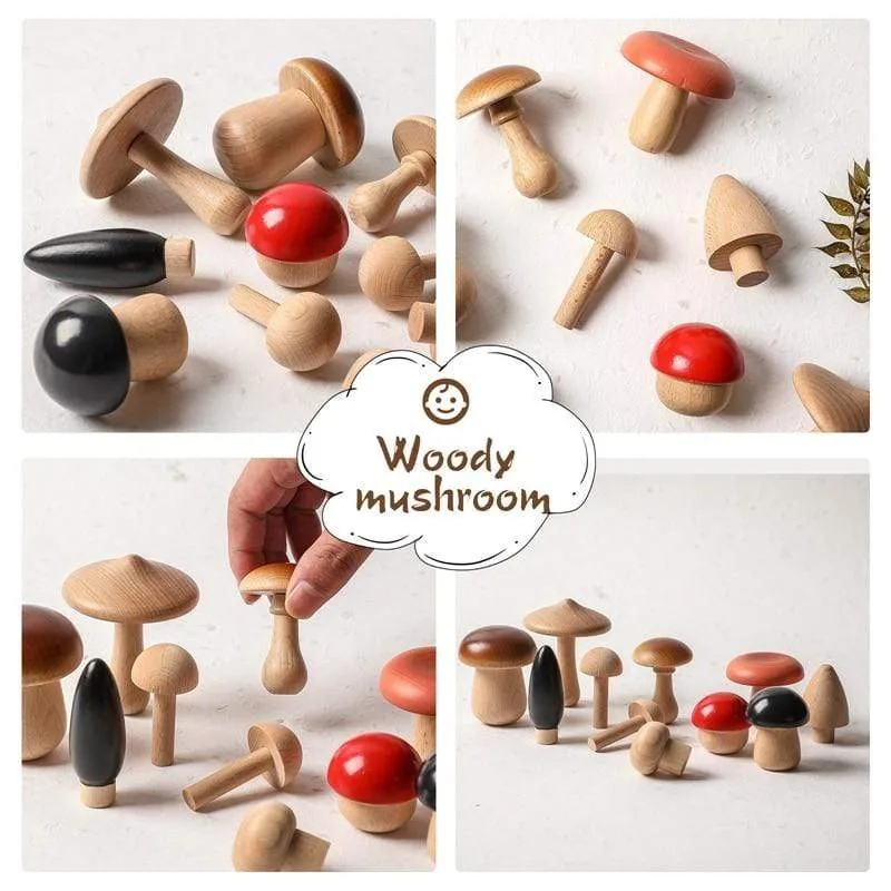 11Pcs Woode Mushroom Blocks for Children Montessori Educational Wooden Toys Safety Kitchen Utensils Toys Baby Grasp Matching Toy