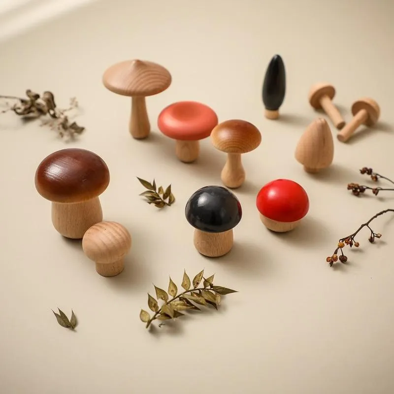 11Pcs Woode Mushroom Blocks for Children Montessori Educational Wooden Toys Safety Kitchen Utensils Toys Baby Grasp Matching Toy