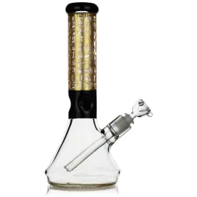 12 7mm Beaker Bong with Egyptian Hieroglyphs Designs, by Diamond Glass