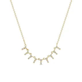 14k 9 Stacked Round & Baguette Diamond Necklace