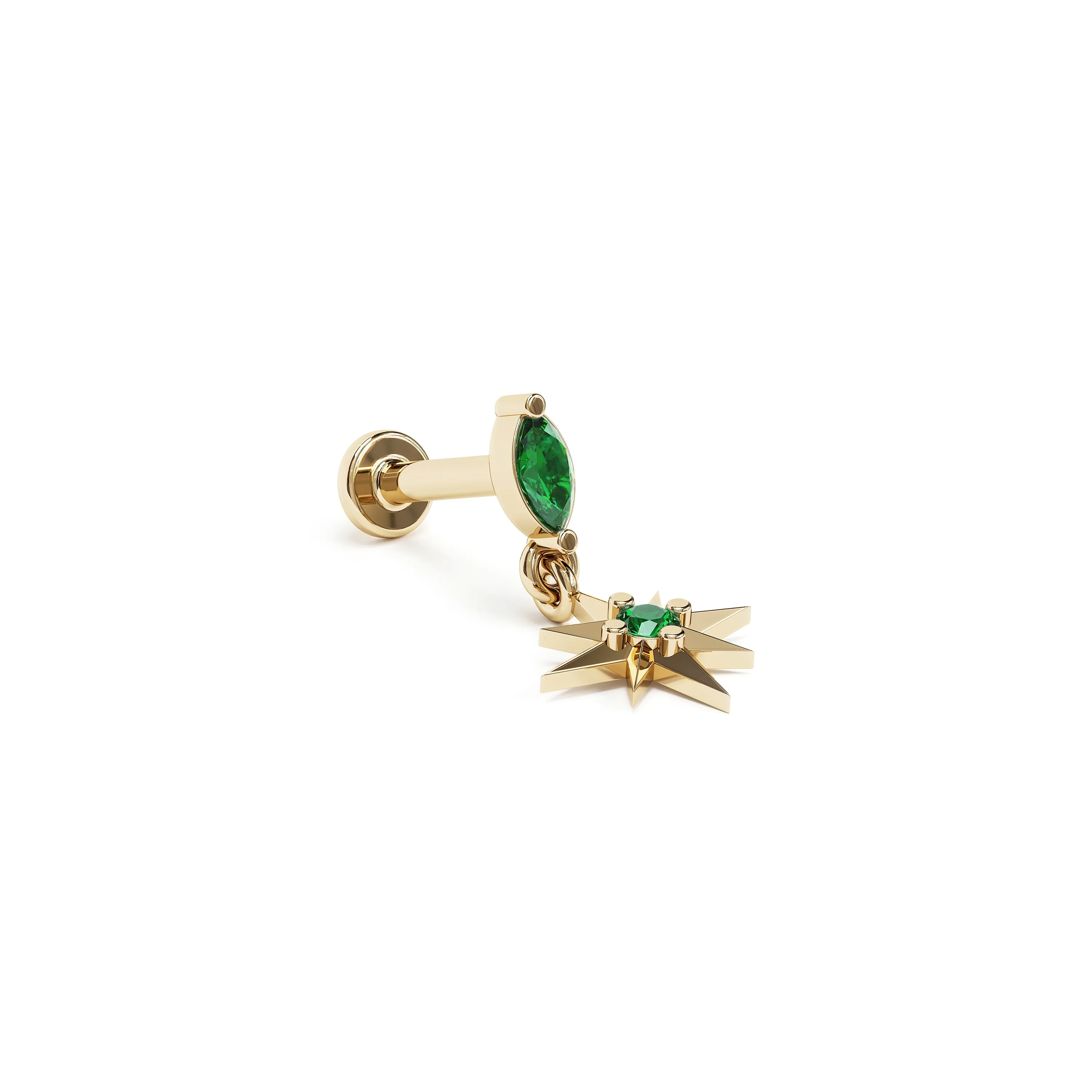 14K Gold Emerald Starburst Dangle Stud