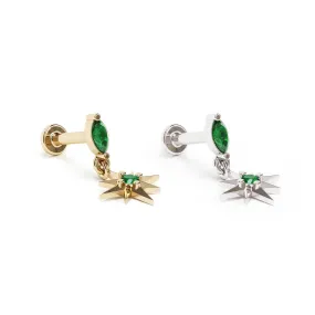 14K Gold Emerald Starburst Dangle Stud