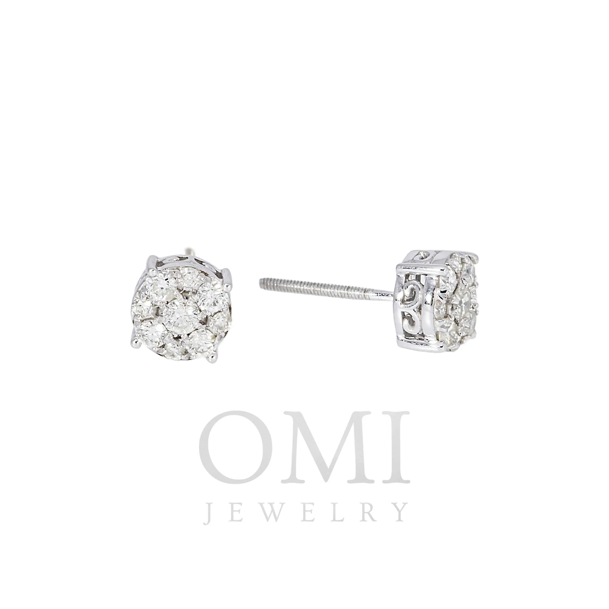 14K GOLD ROUND DIAMOND CLUSTER EARRINGS 0.51 CTW