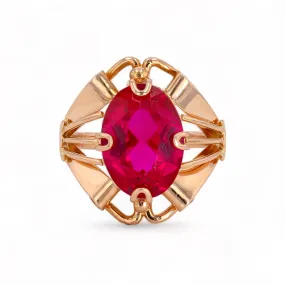 14k Rose gold oval lab Ruby rosette ring-31640