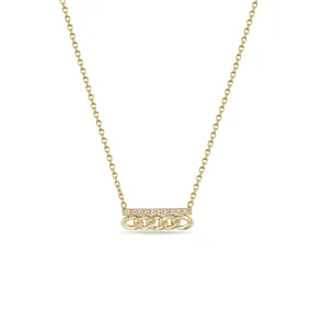 14k Small Curb Chain & Pavé Diamond Bar Necklace