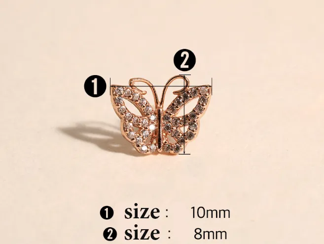 14K Solid Gold Cz Butterfly Cartilage Helix Conch Internally Threaded Flat Back Earring Labret