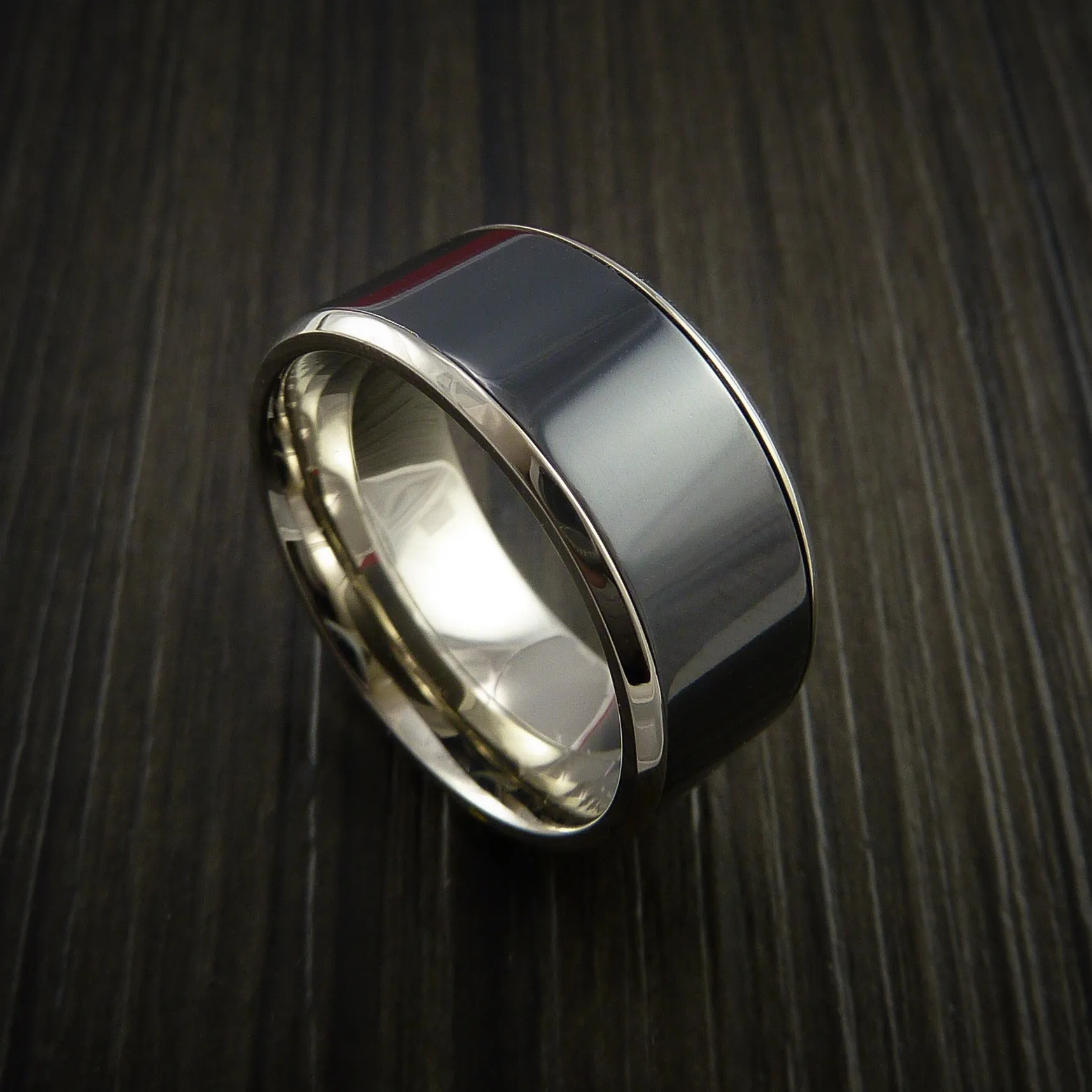 14K White Gold and Black Zirconium Wedding Men's Band