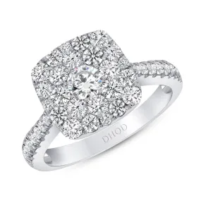 14K White Gold Cushion Shape Halo Cluster Engagement Ring