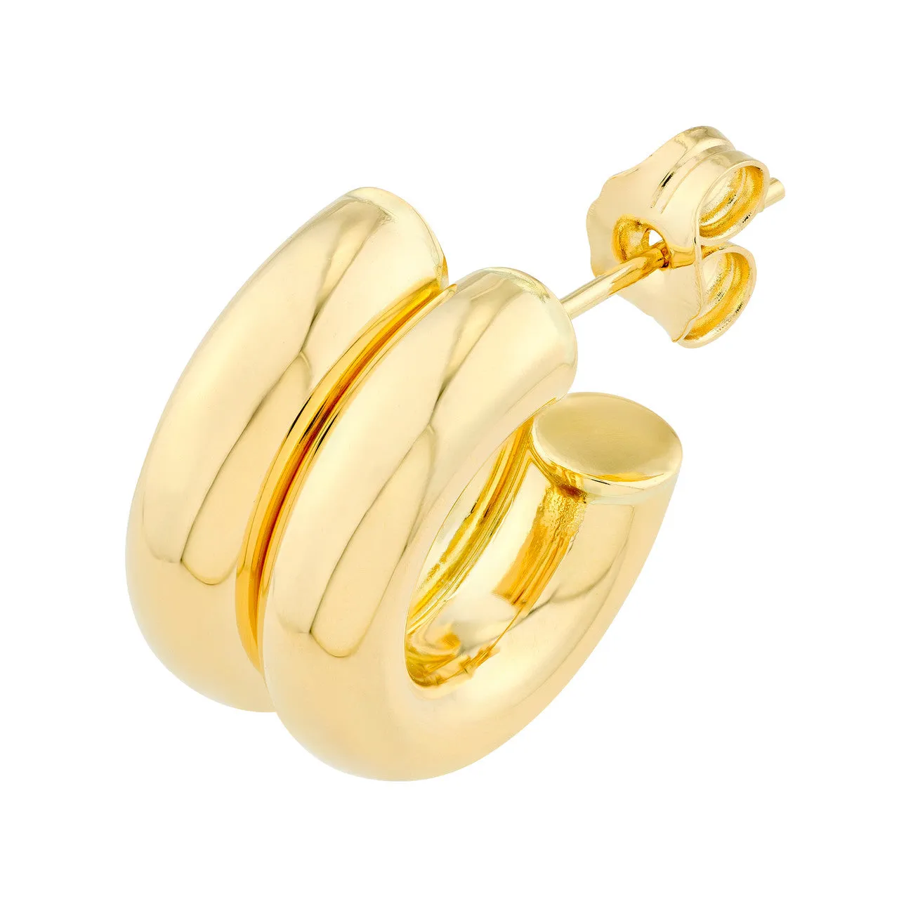 14K Yellow Gold 15mm Double Hoop Huggie Earrings