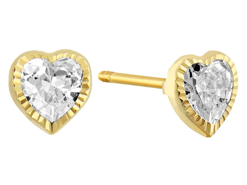 14k Yellow Gold Heart CZ Baby Screw backs