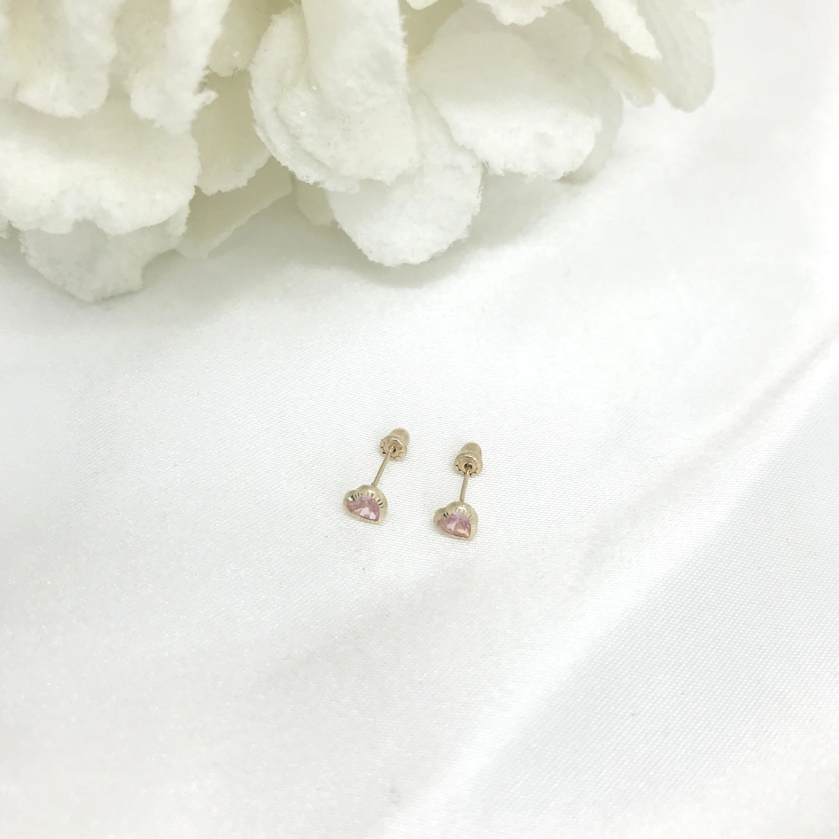 14k Yellow Gold Heart CZ Baby Screw backs