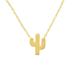 14K Yellow Gold Mini Cactus Pendant Necklace