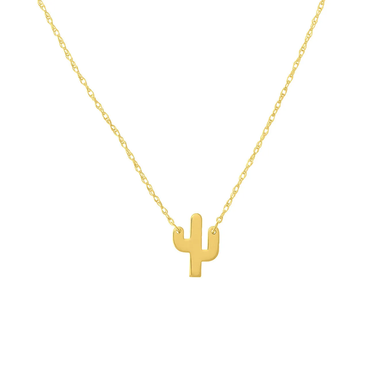 14K Yellow Gold Mini Cactus Pendant Necklace