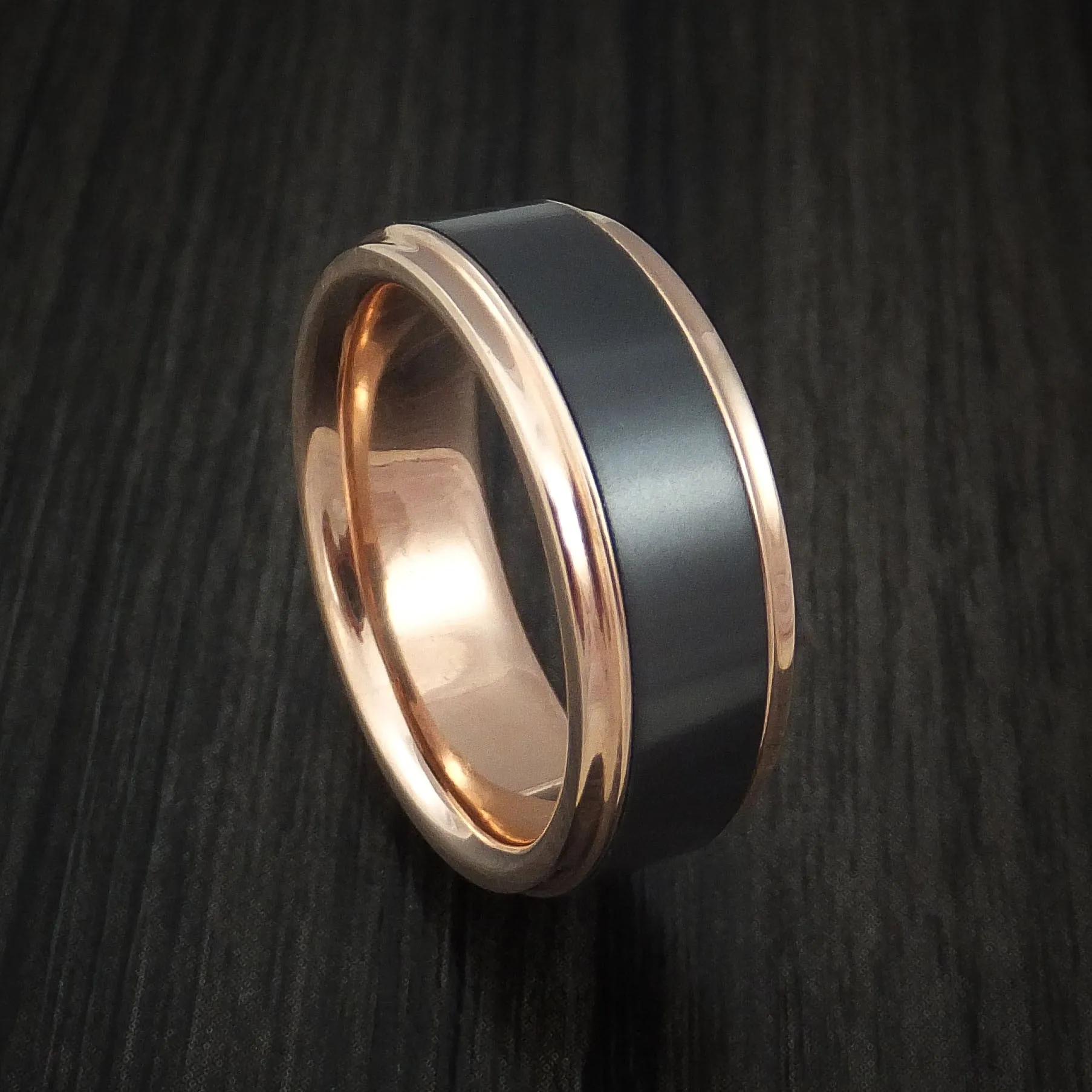 18K Rose Gold and Elysium Black Diamond Men's Ring Custom Made Band