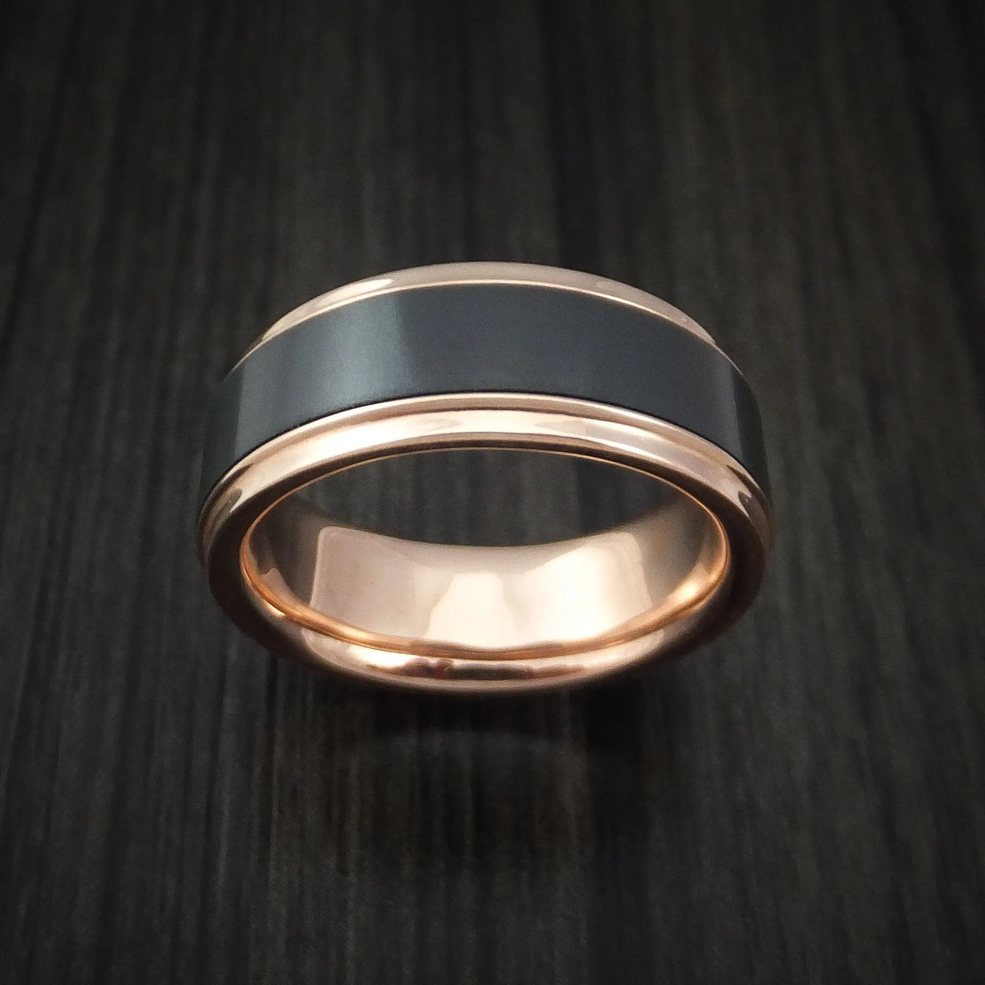 18K Rose Gold and Elysium Black Diamond Men's Ring Custom Made Band