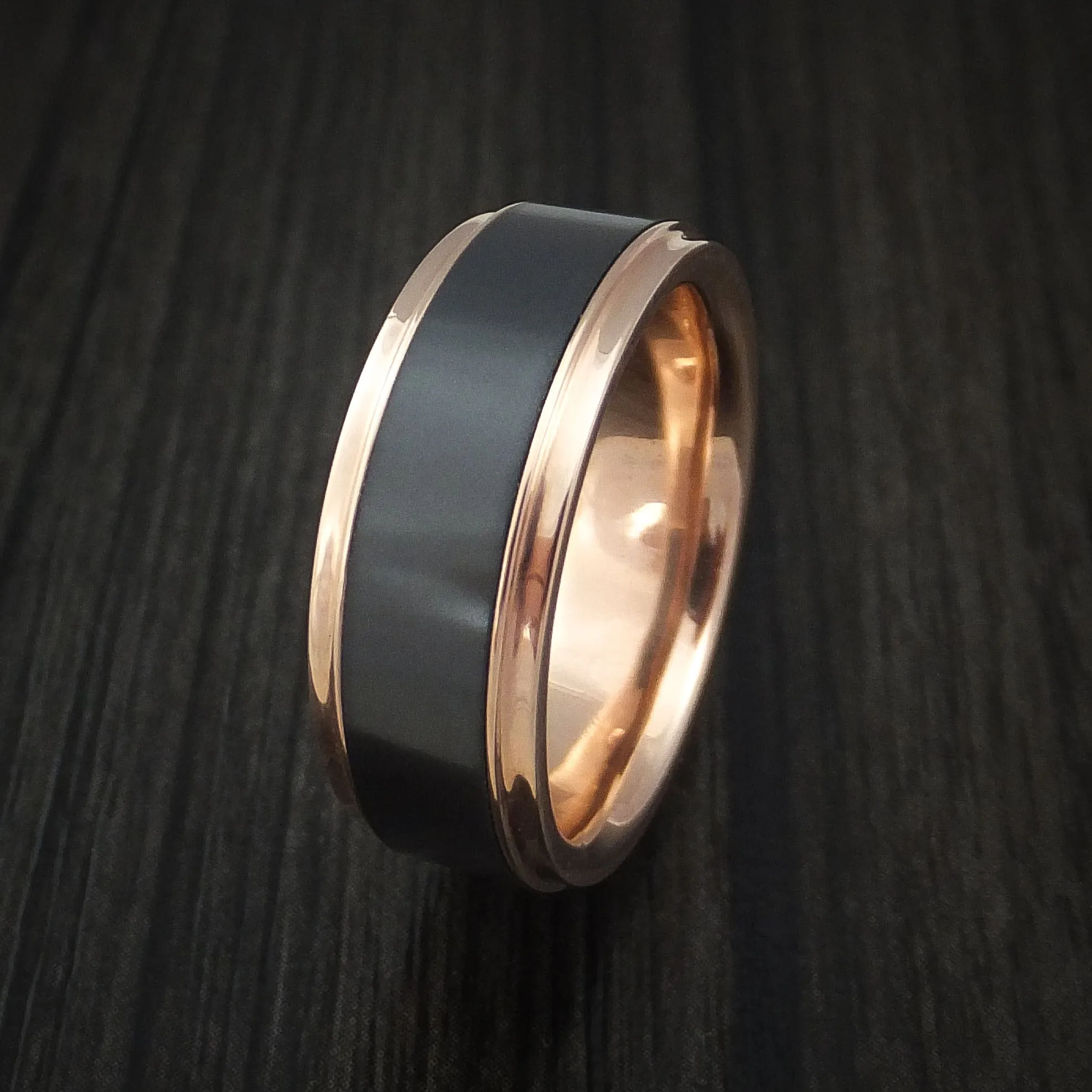 18K Rose Gold and Elysium Black Diamond Men's Ring Custom Made Band