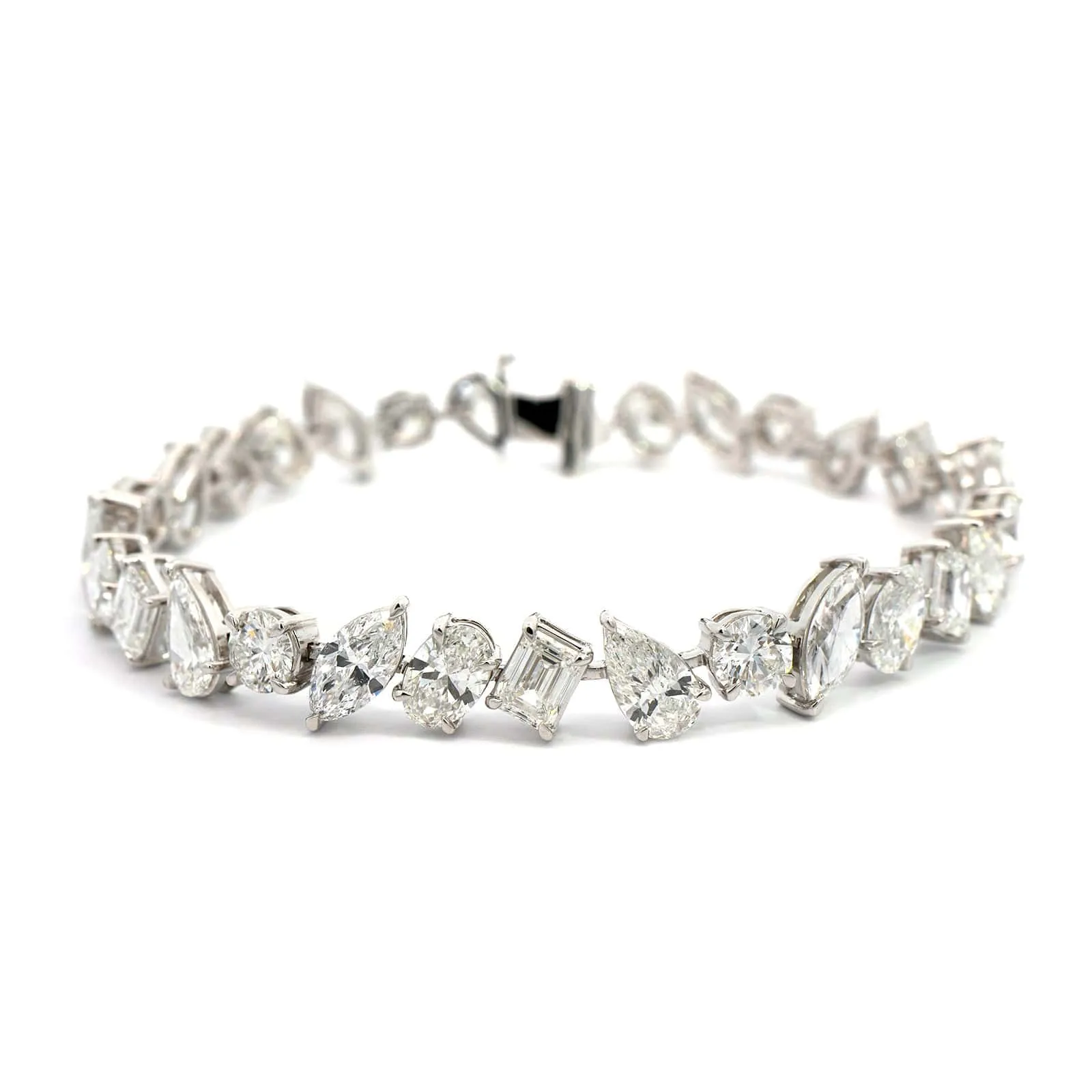 18K White Gold Multi-Cut Diamond Line Bracelet