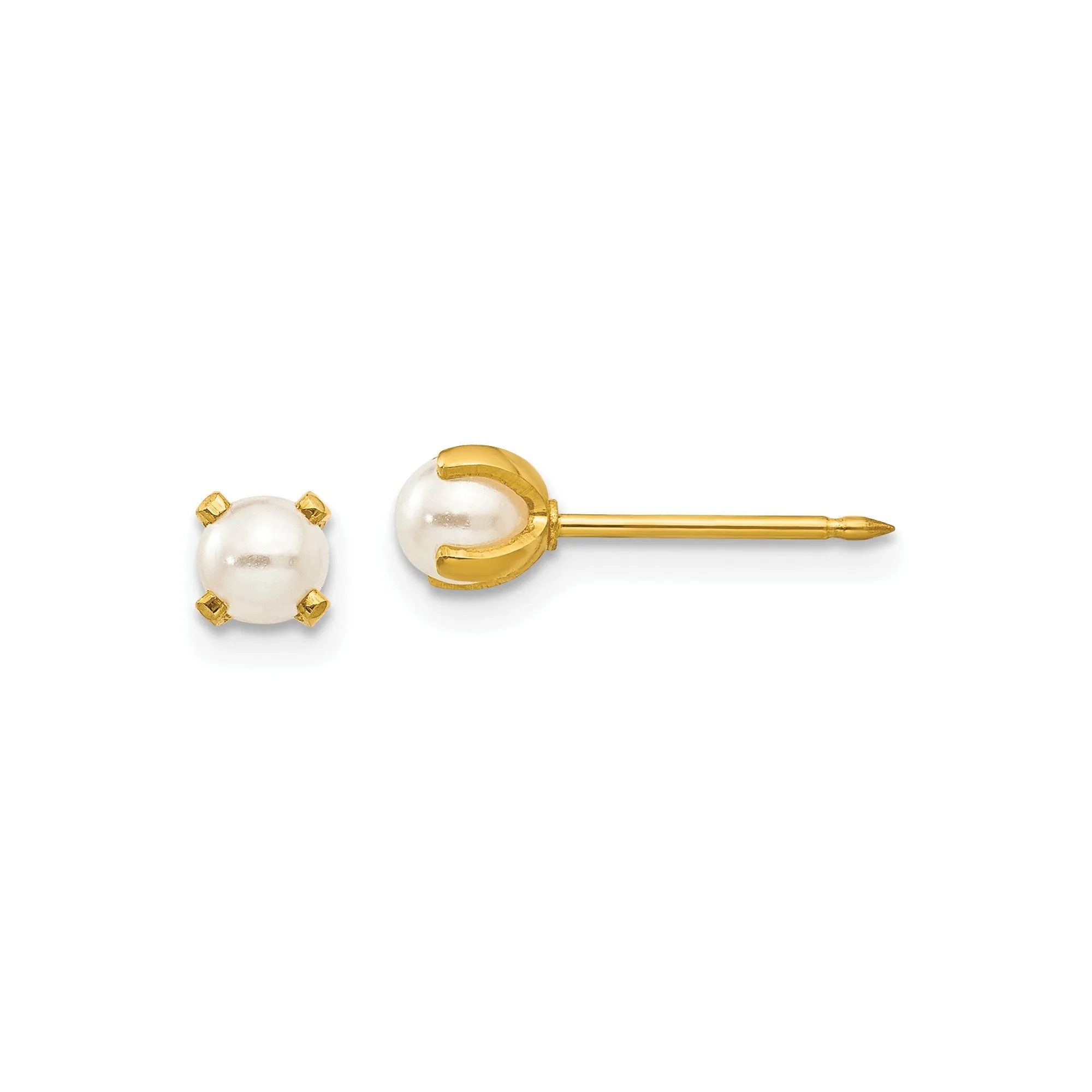 24k Gold Plated Sterling Silver Inverness 4mm Simulated Pearl Stud Earrings