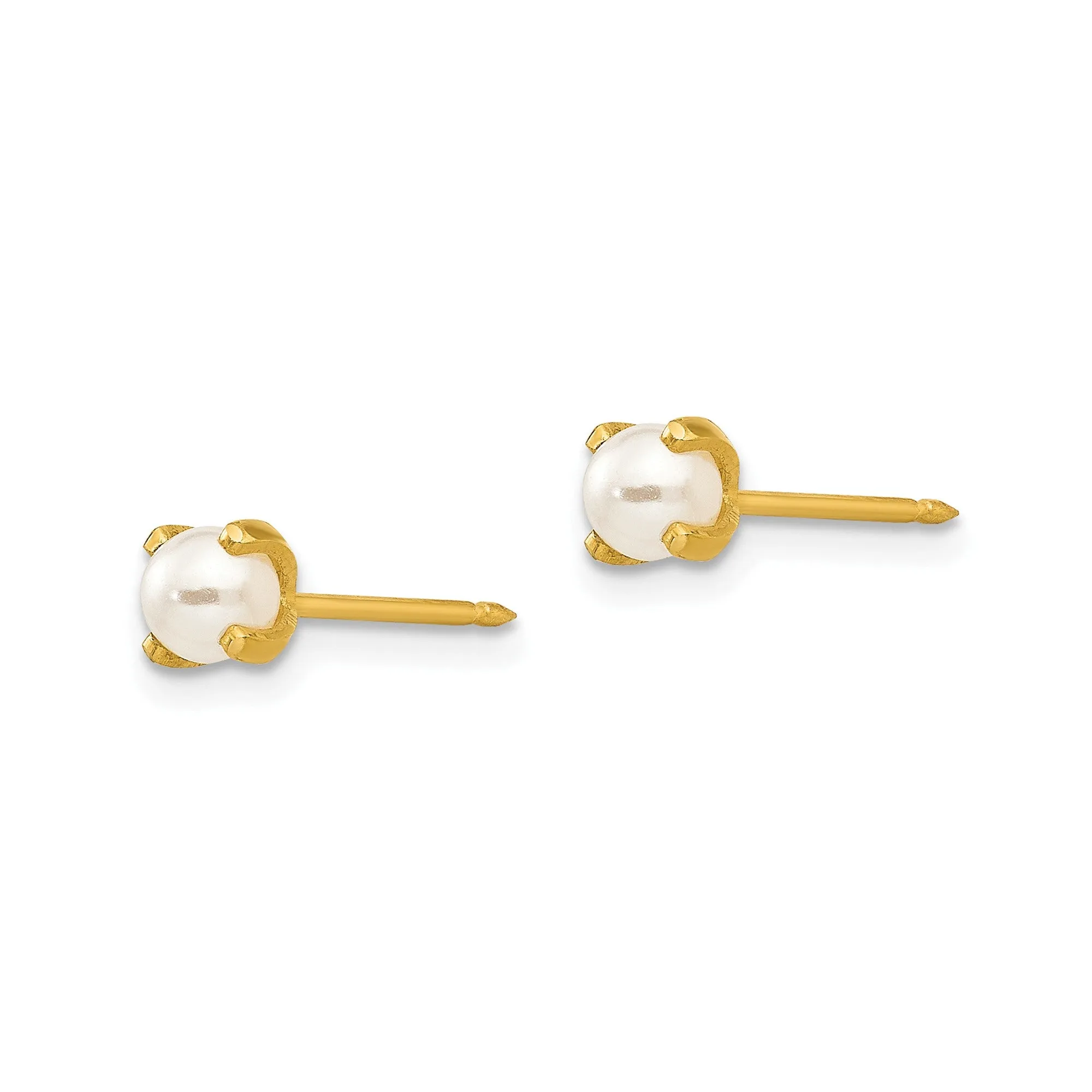 24k Gold Plated Sterling Silver Inverness 4mm Simulated Pearl Stud Earrings