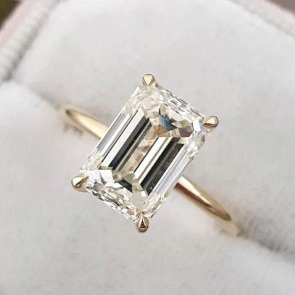 2pcs Gold Tone Emerald Cut Bridal Ring Set In Sterling Silver