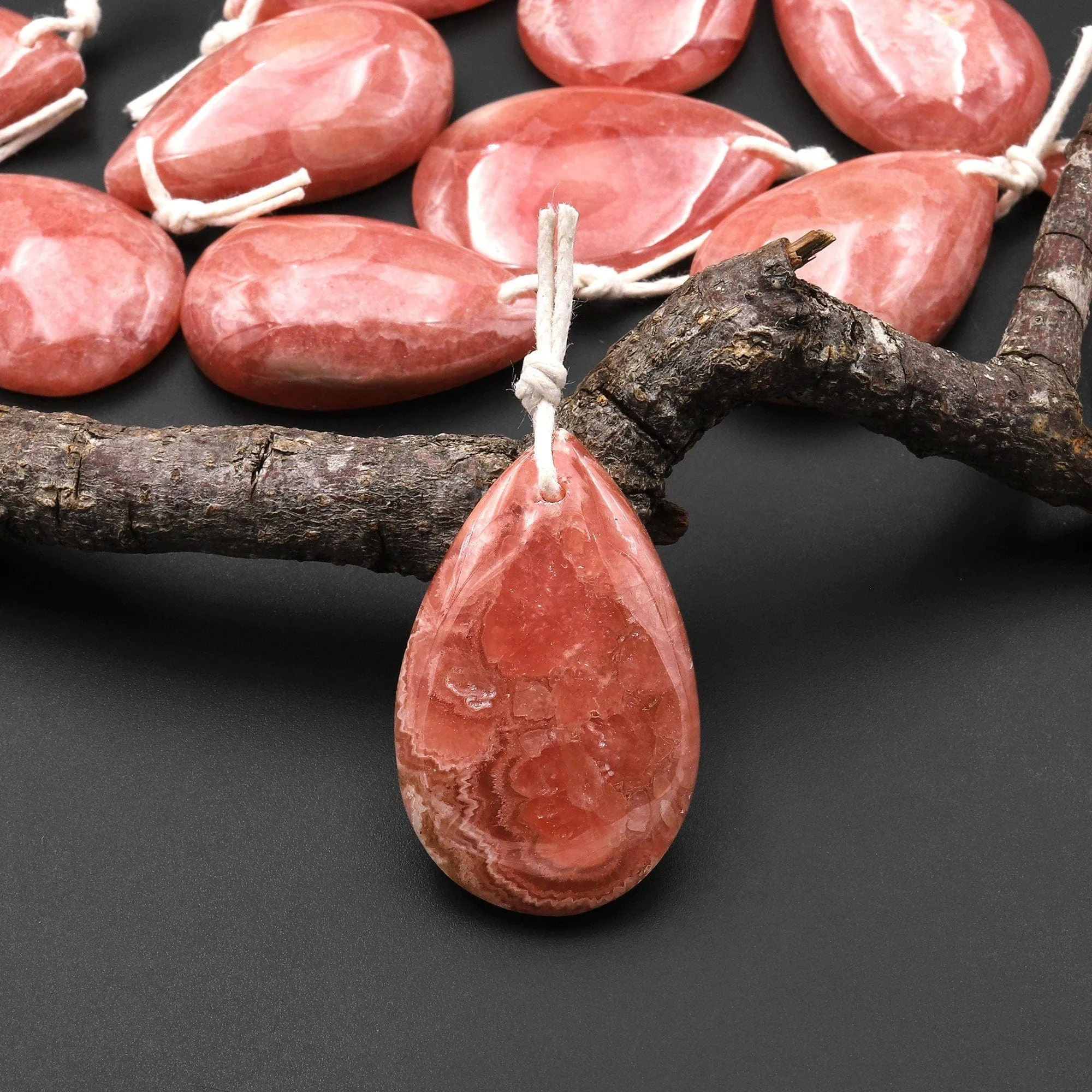 AAA Gemmy Natural Red Rhodochrosite Teardrop Gemstone Pendant from Argentina A1