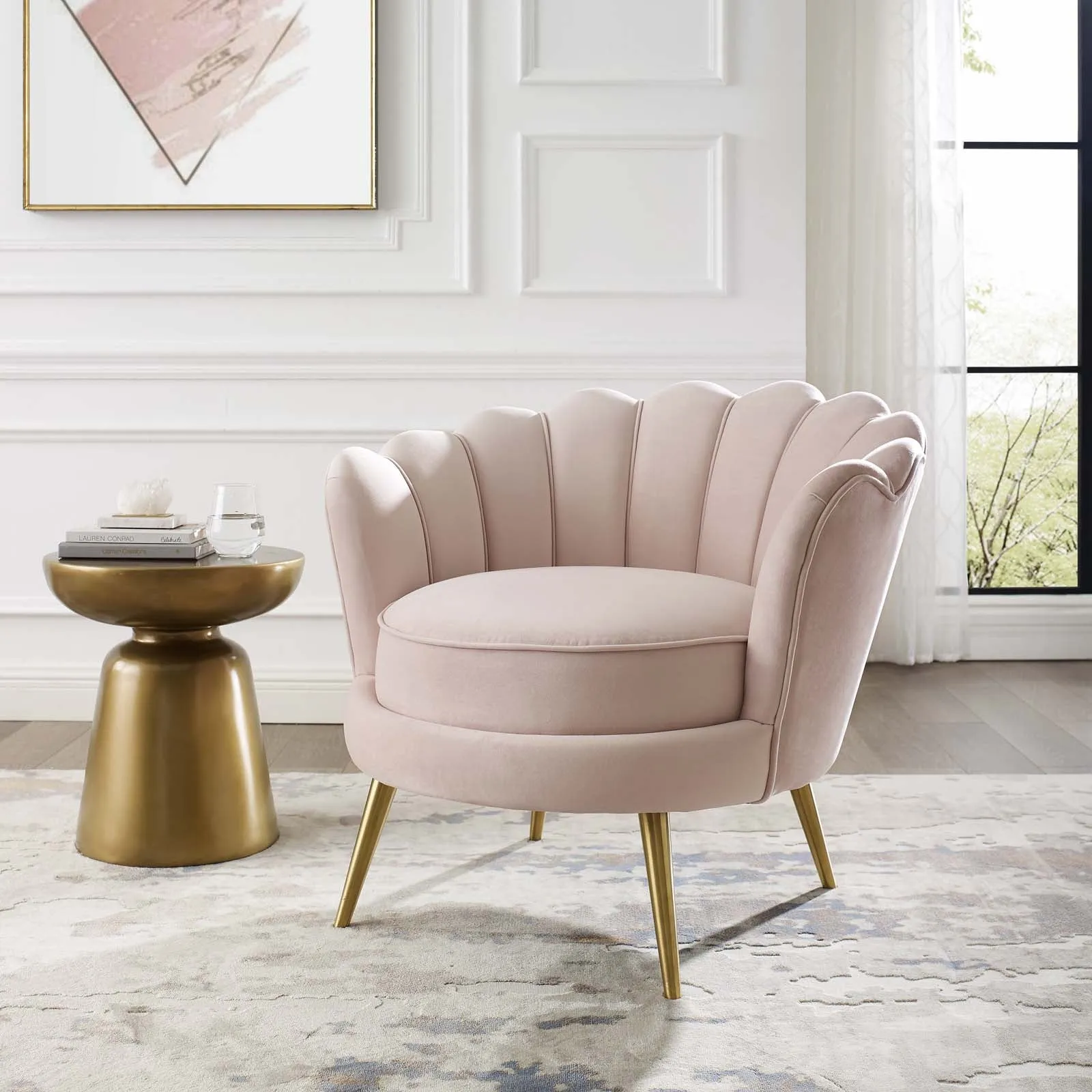 Admire Scalloped Edge Performance Velvet Accent Armchair