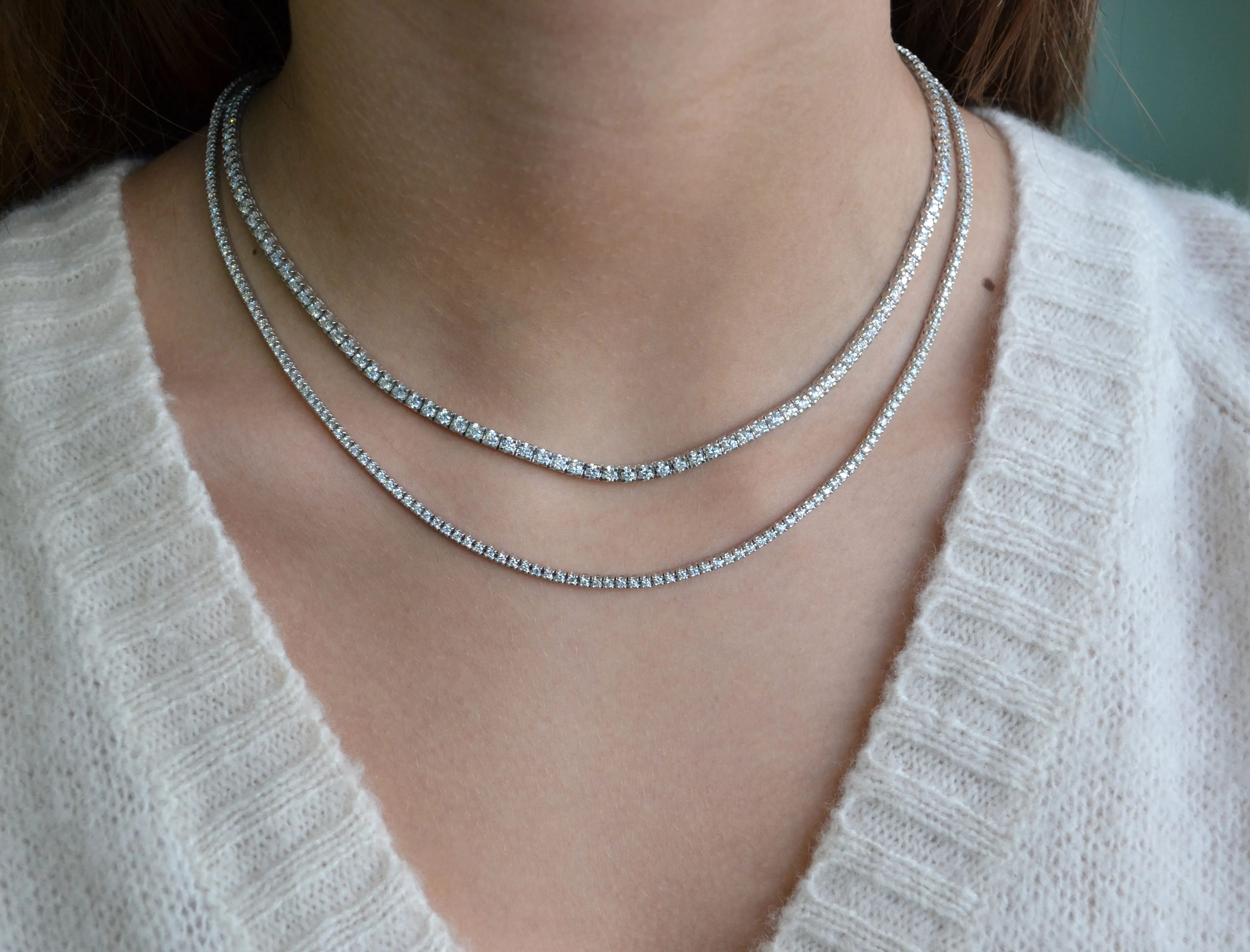 AFJ Diamond Collection - Diamond Riviere Necklace, White Gold