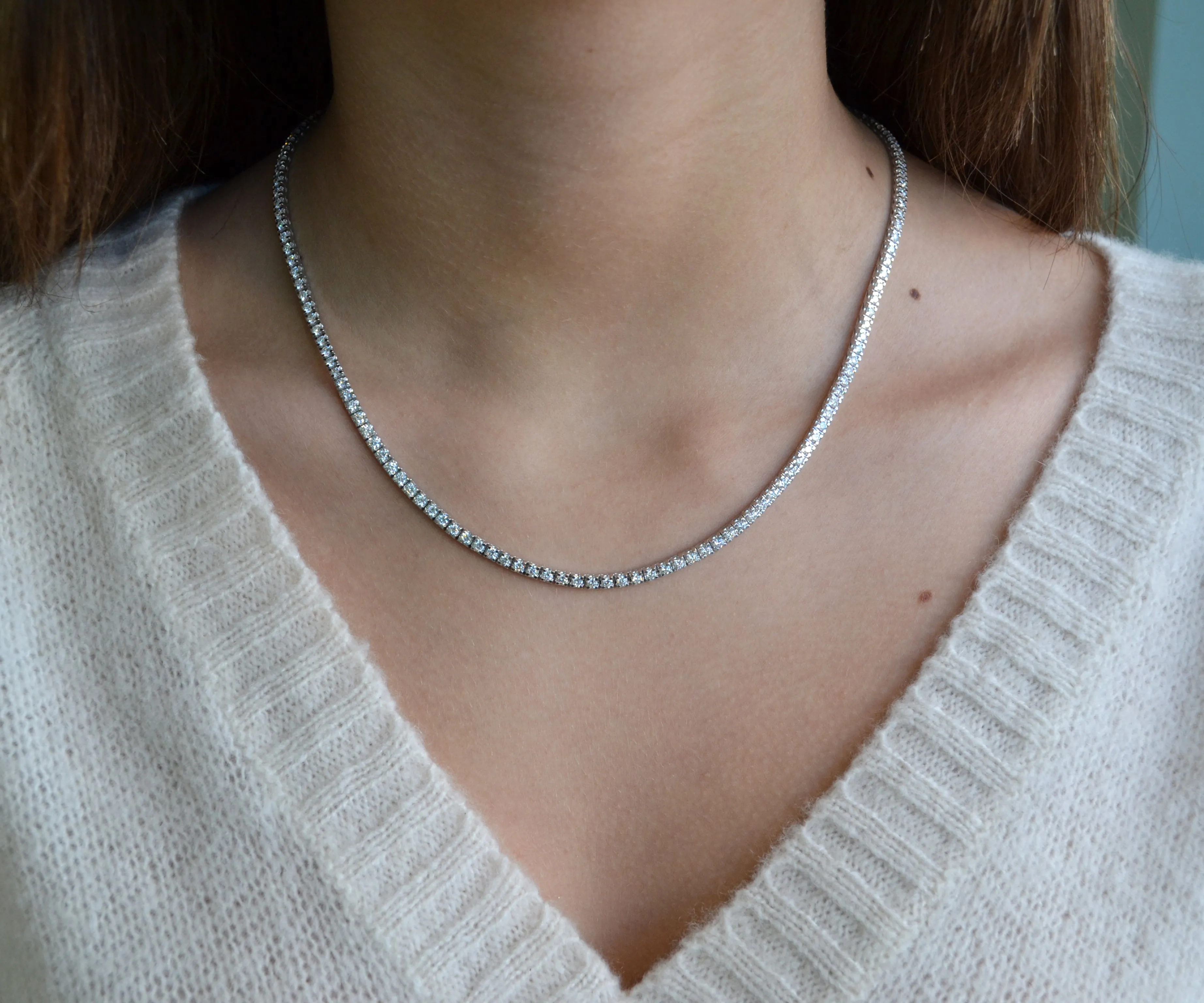 AFJ Diamond Collection - Diamond Riviere Necklace, White Gold