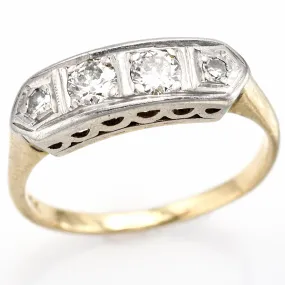 Antique 14K White & Yellow Gold Old Euro Diamond Band Ring