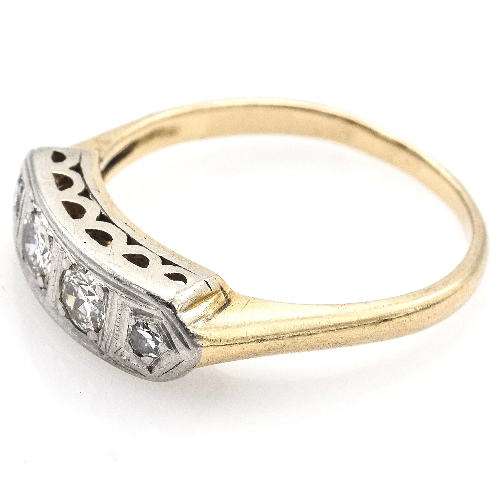 Antique 14K White & Yellow Gold Old Euro Diamond Band Ring