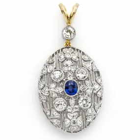 Antique 14K White & Yellow Gold Sapphire & Diamond Pendant