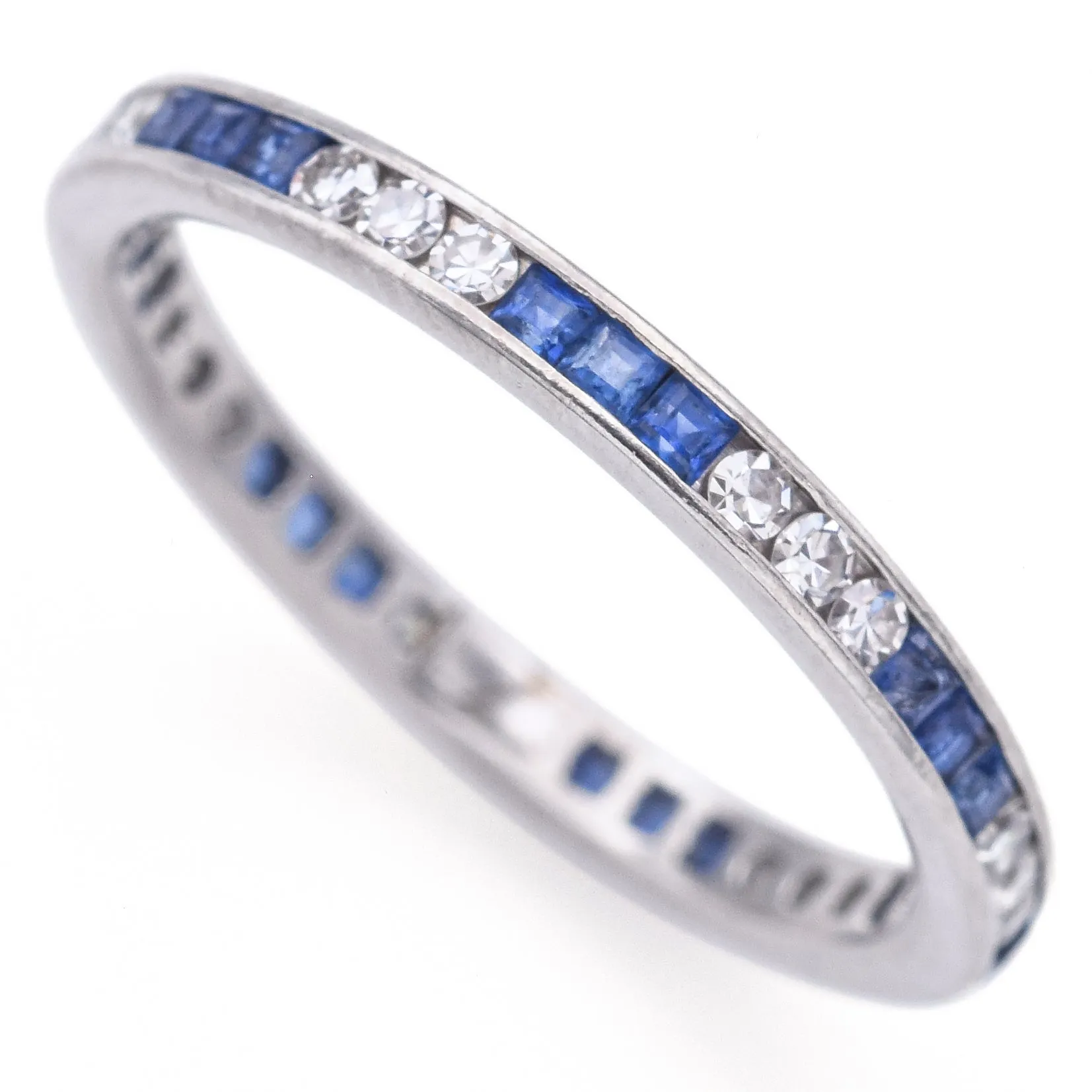 Antique Art Deco Platinum Sapphire & Diamond Eternity Band Ring Size 6