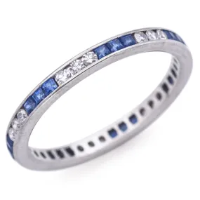 Antique Art Deco Platinum Sapphire & Diamond Eternity Band Ring Size 6