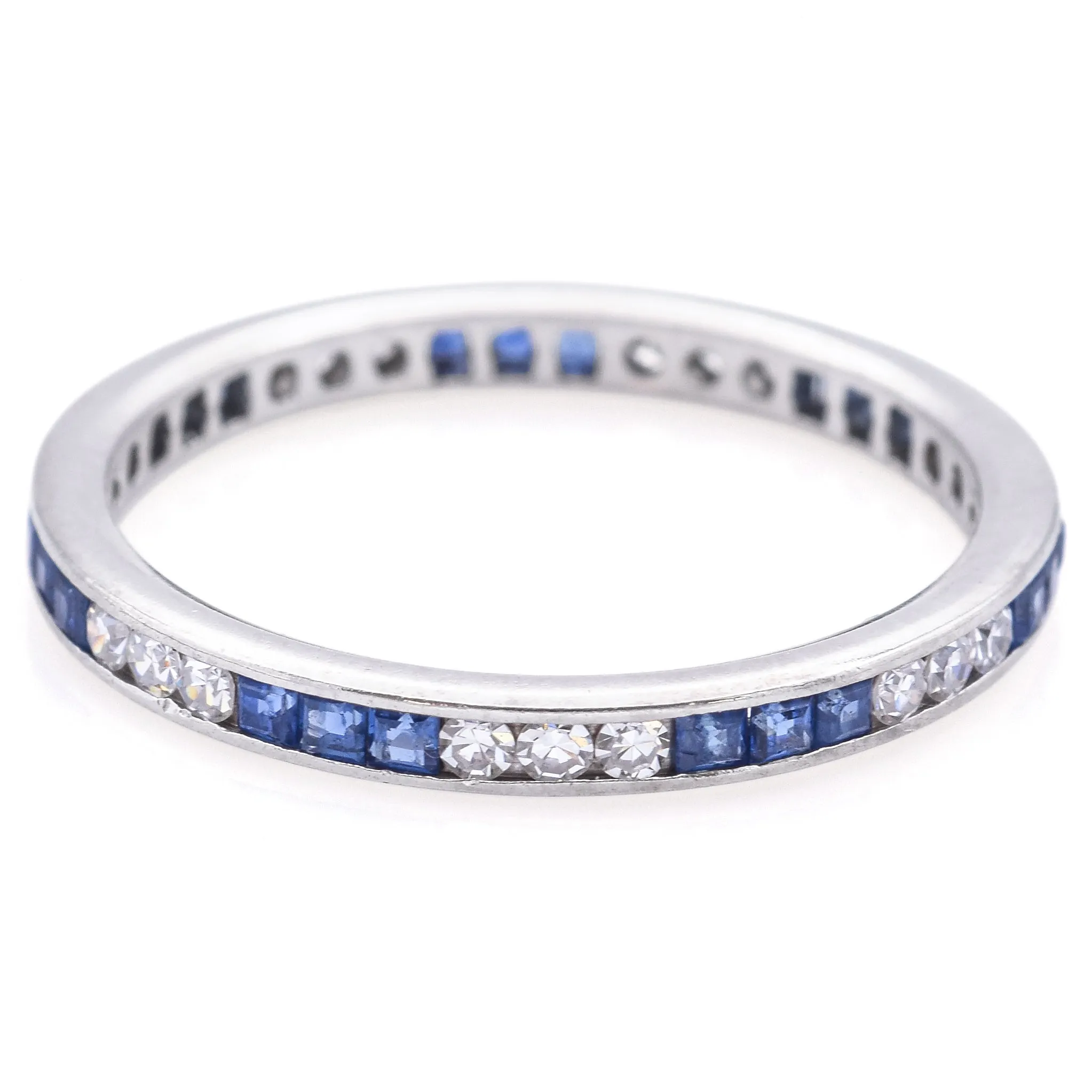 Antique Art Deco Platinum Sapphire & Diamond Eternity Band Ring Size 6