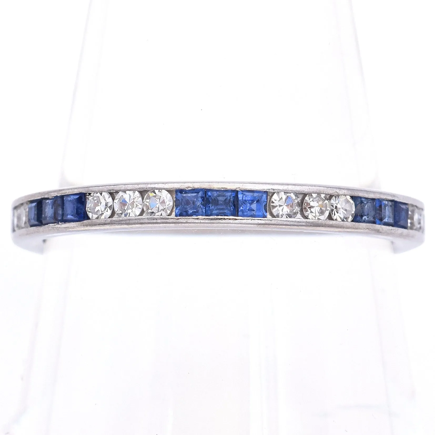 Antique Art Deco Platinum Sapphire & Diamond Eternity Band Ring Size 6