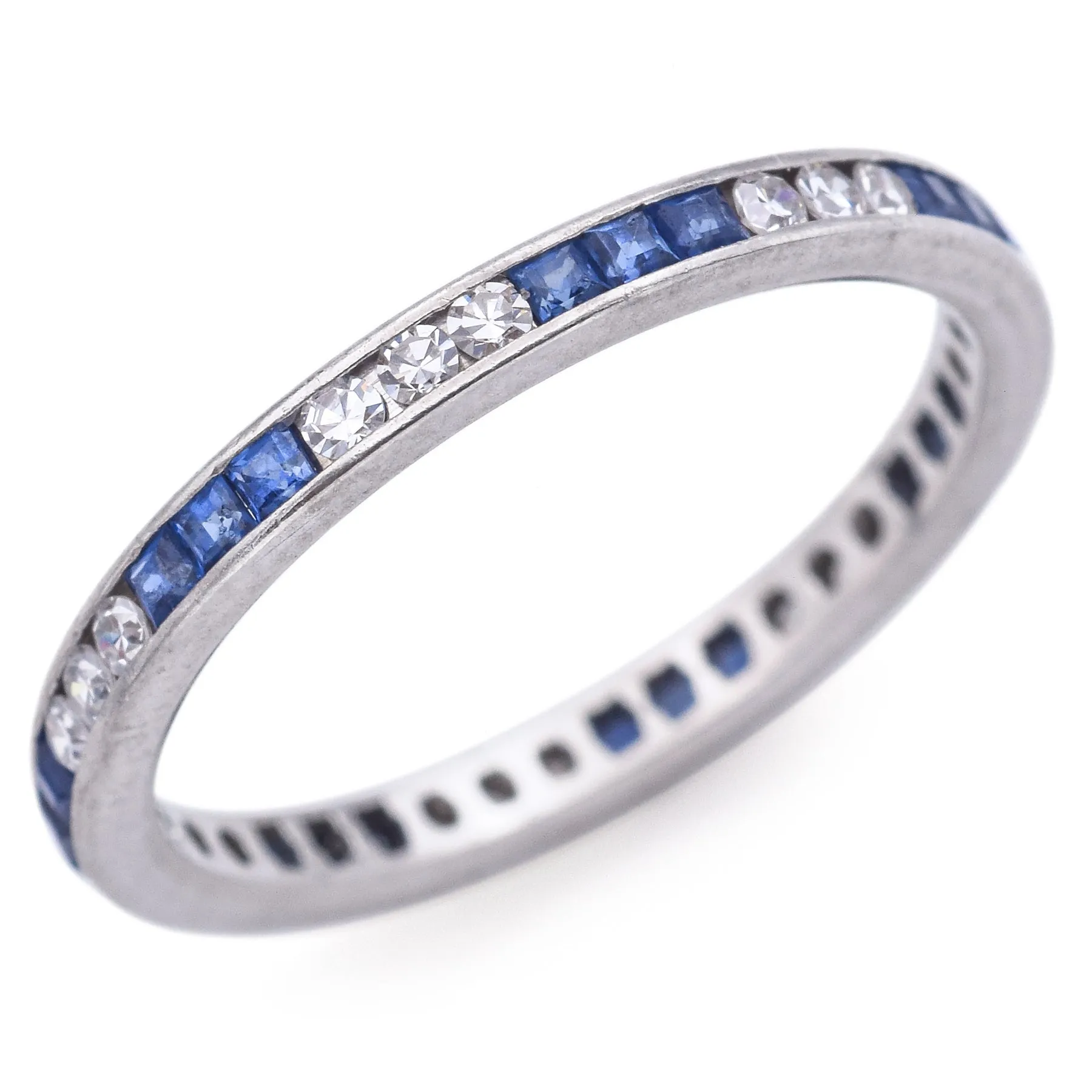 Antique Art Deco Platinum Sapphire & Diamond Eternity Band Ring Size 6