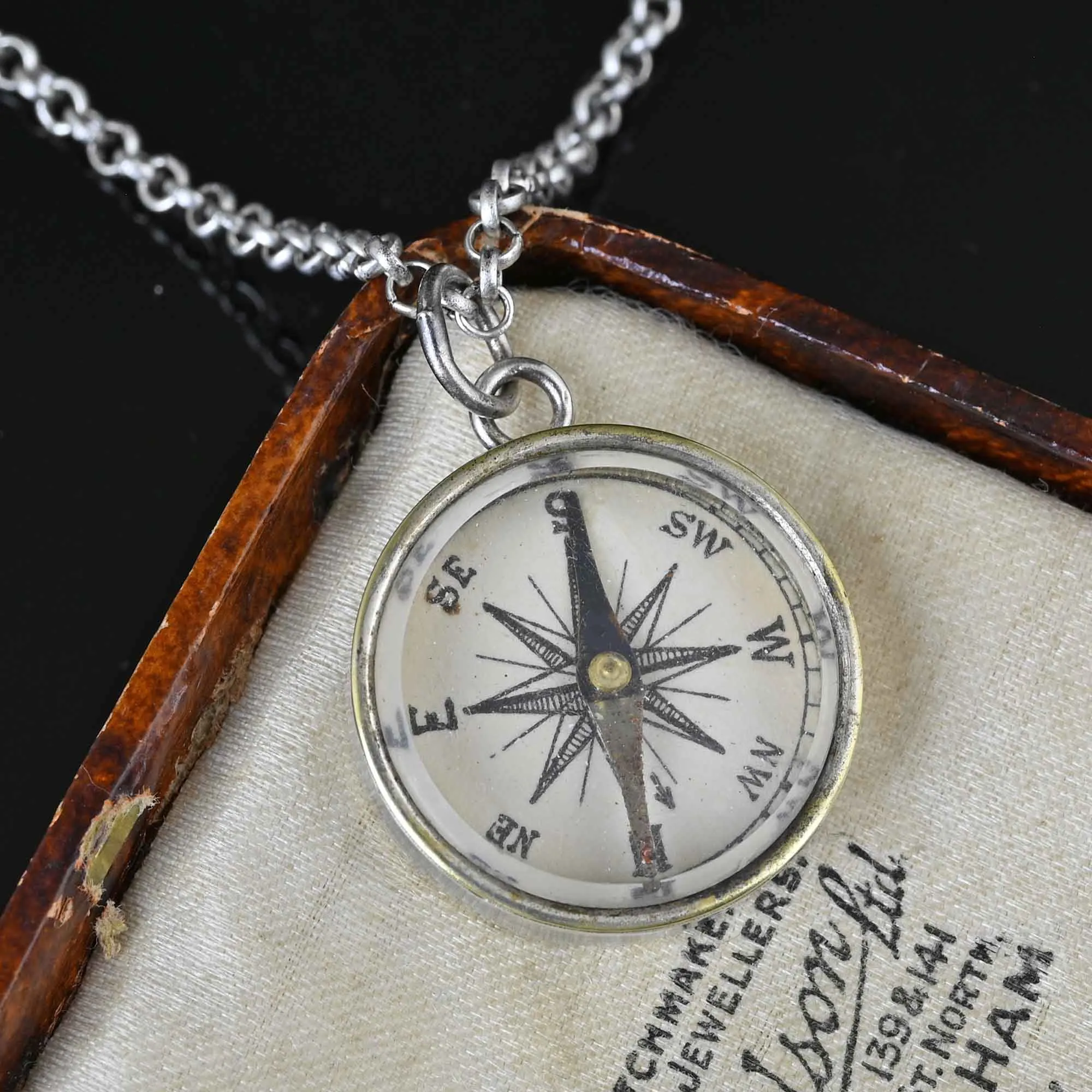 Antique Sterling Silver Working Compass Fob Pendant