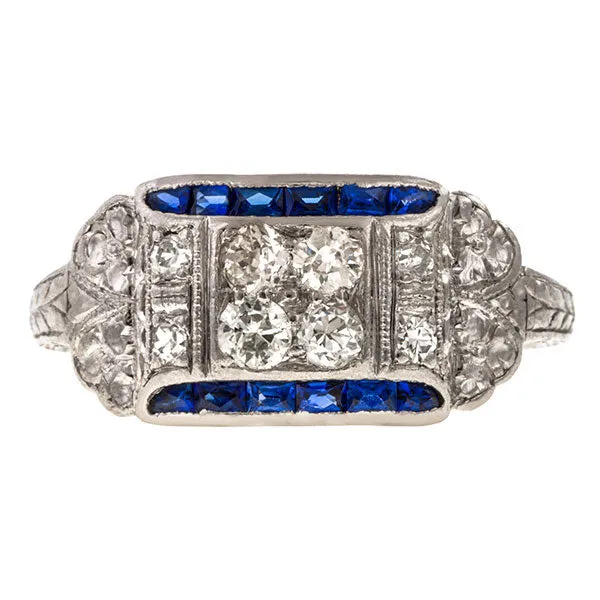 Art Deco Diamond & Sapphire Ring