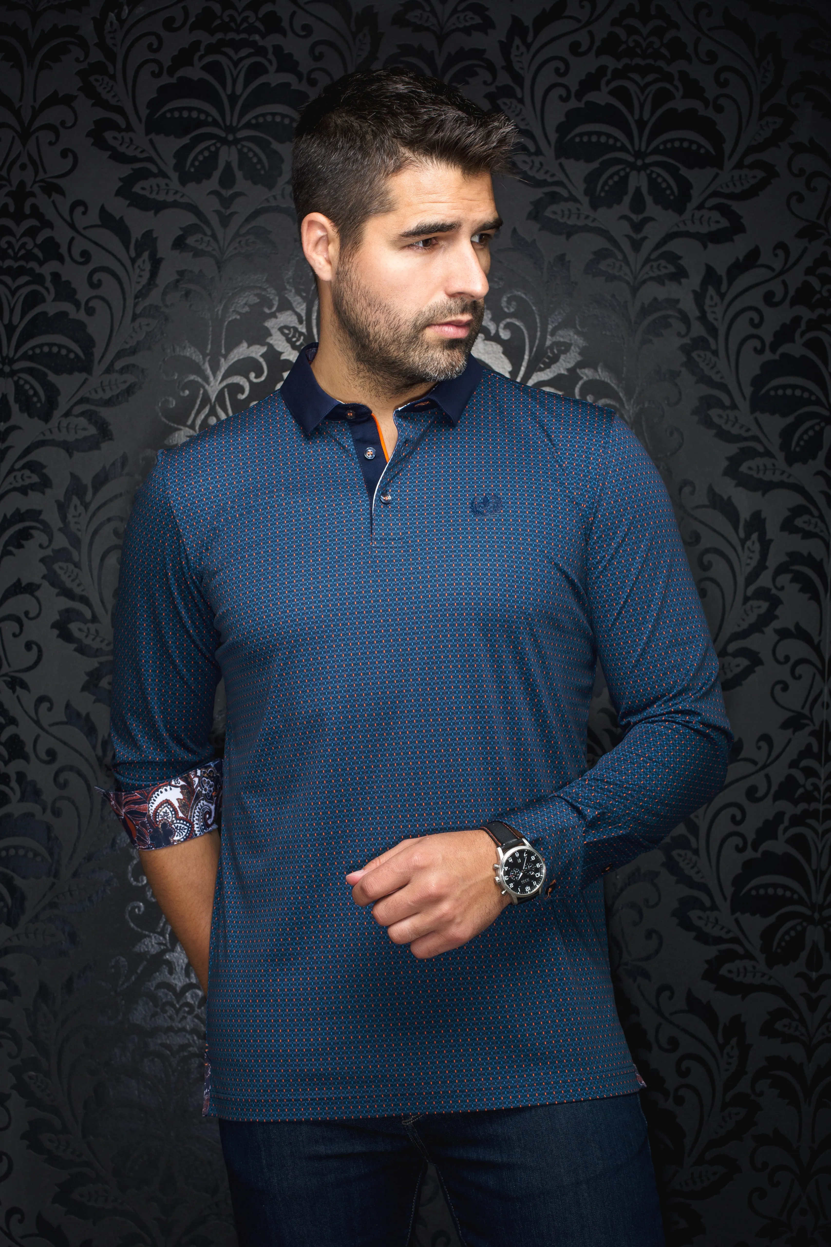 Au Noir Stretch Polos | Patronn Navy Orange